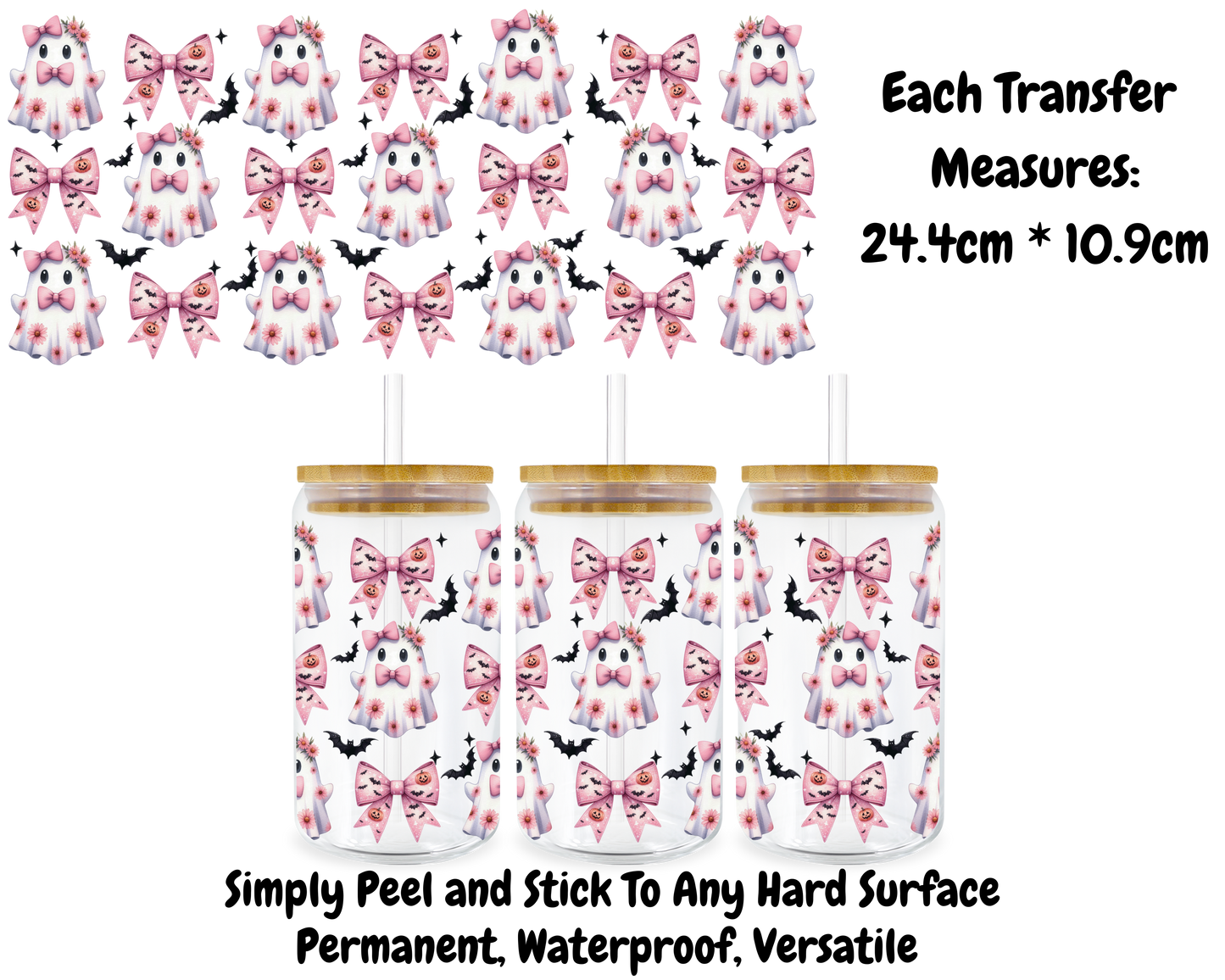 Cute Ghosts With Bows - 16oz UV DTF Transfer