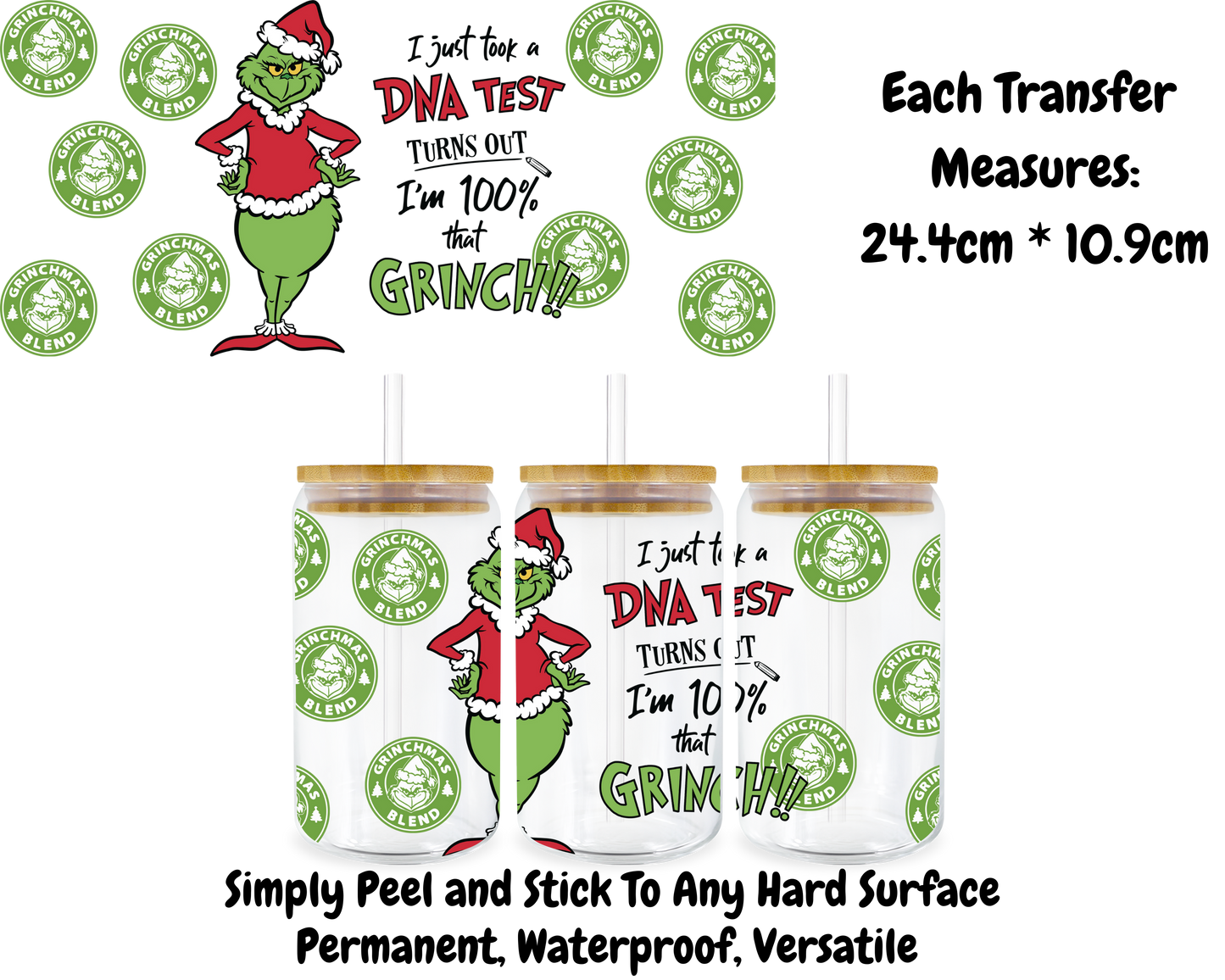 I Just Took A DNA test I'm 100% grinch - 16oz UV DTF Transfer