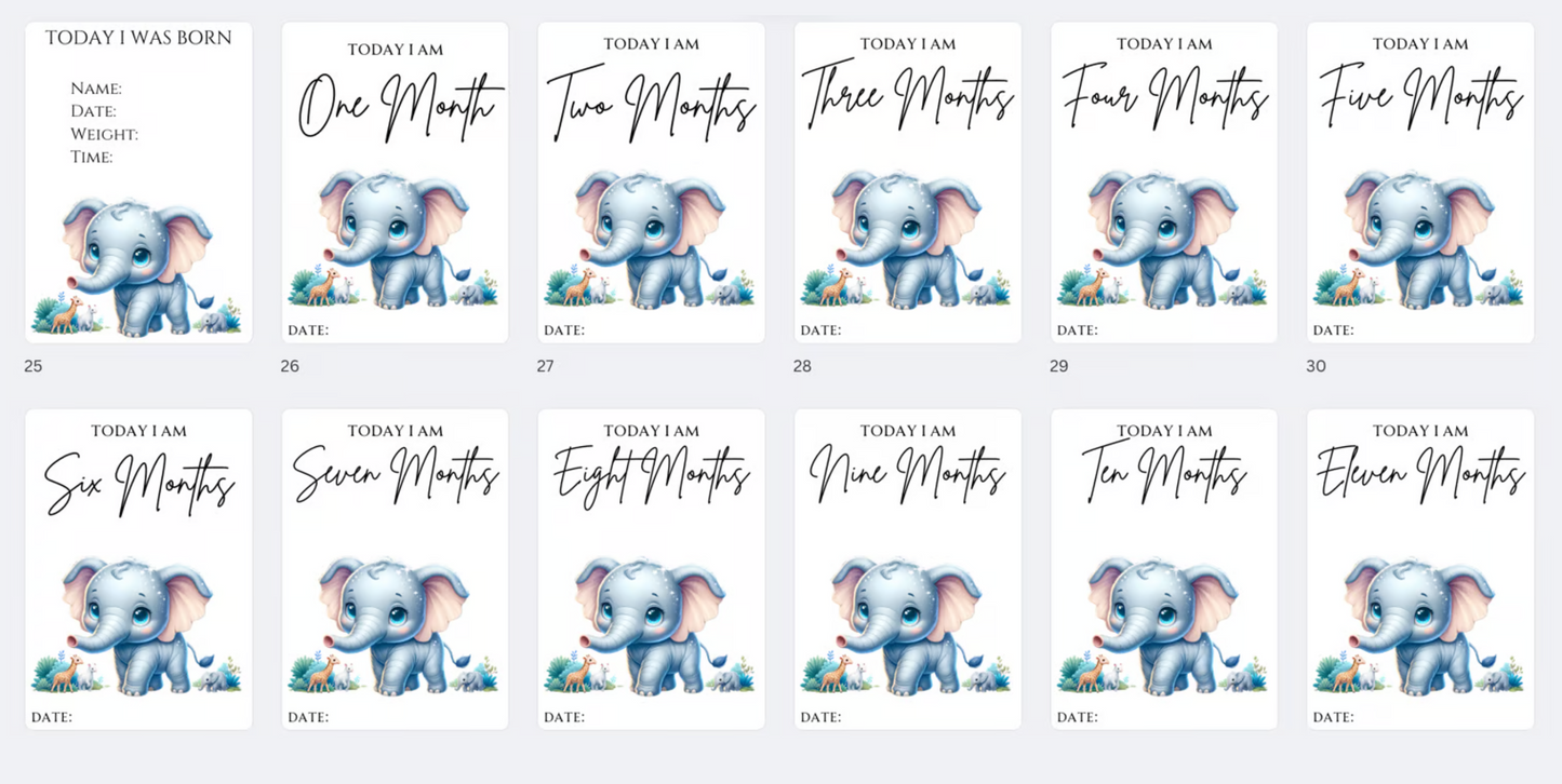 DIGITAL FILE - Milestone Cards Elephant Style