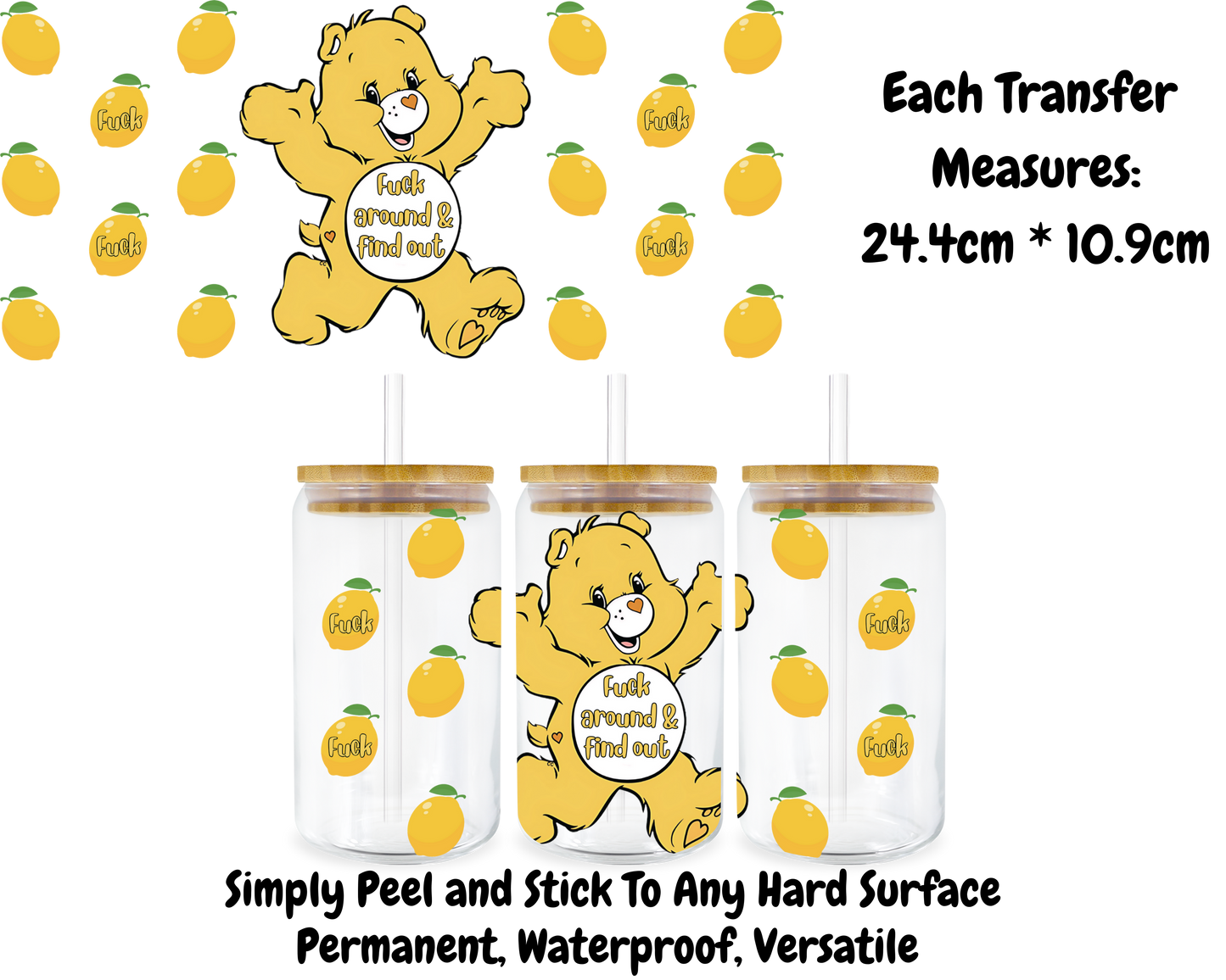 Carebears - Fuck Around And Find Out - 16oz UV DTF Transfer