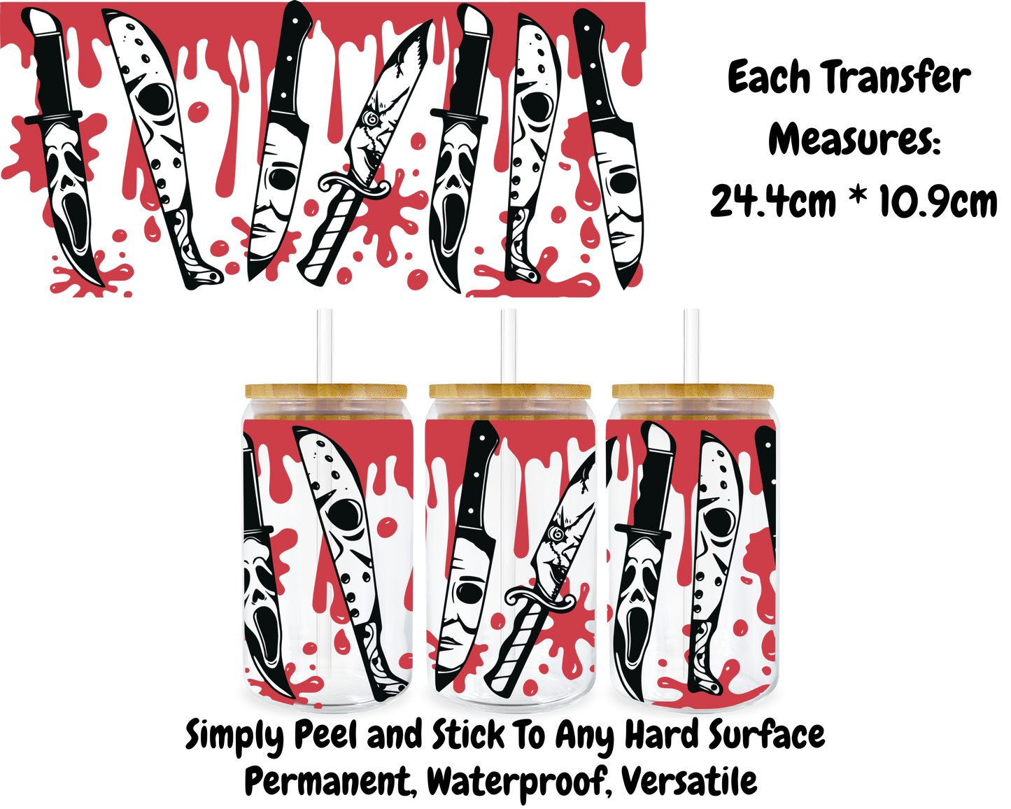 Halloween Knives Characters - 16oz UV DTF Transfer