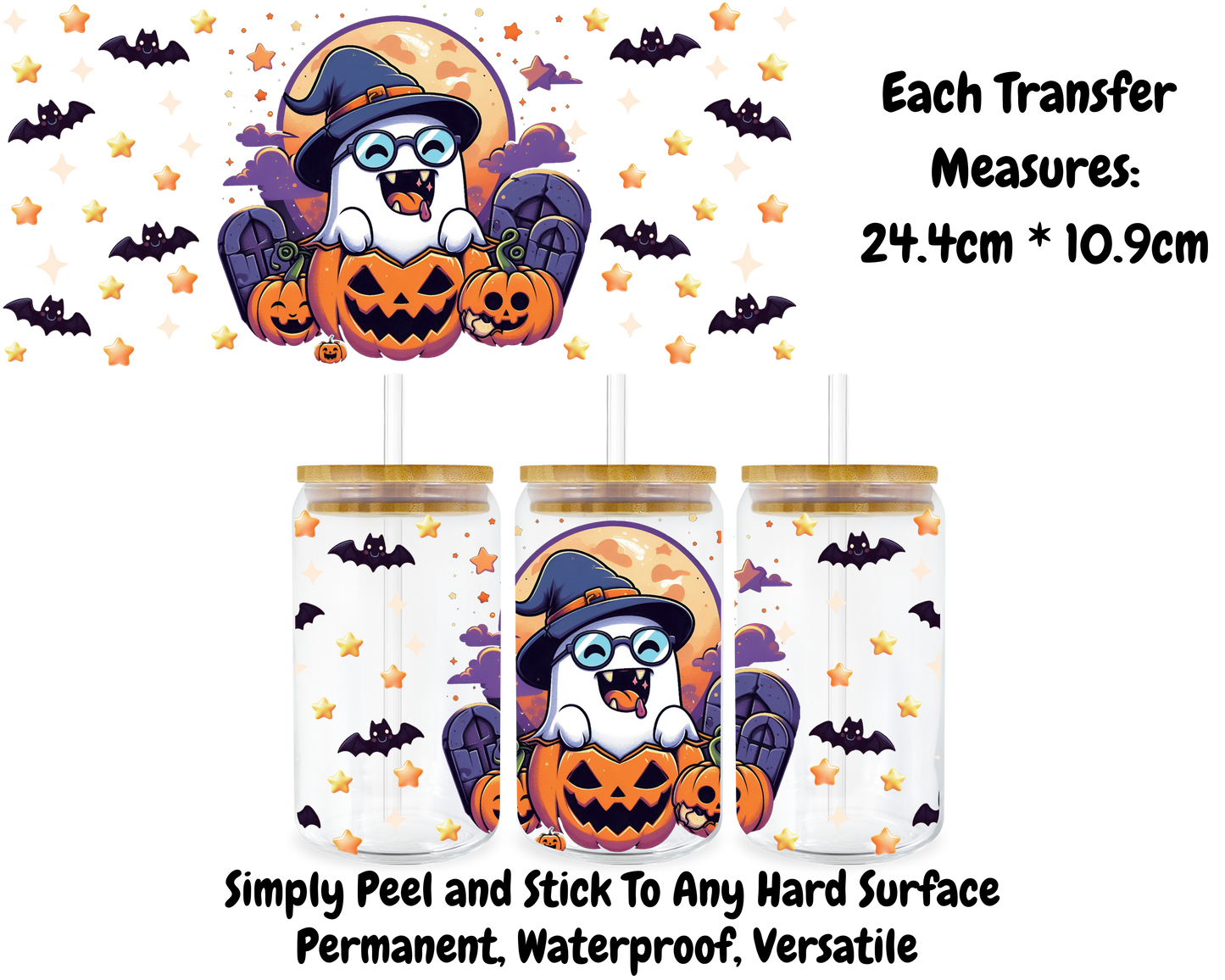 Cute Vampire Ghost - 16oz UV DTF Transfer