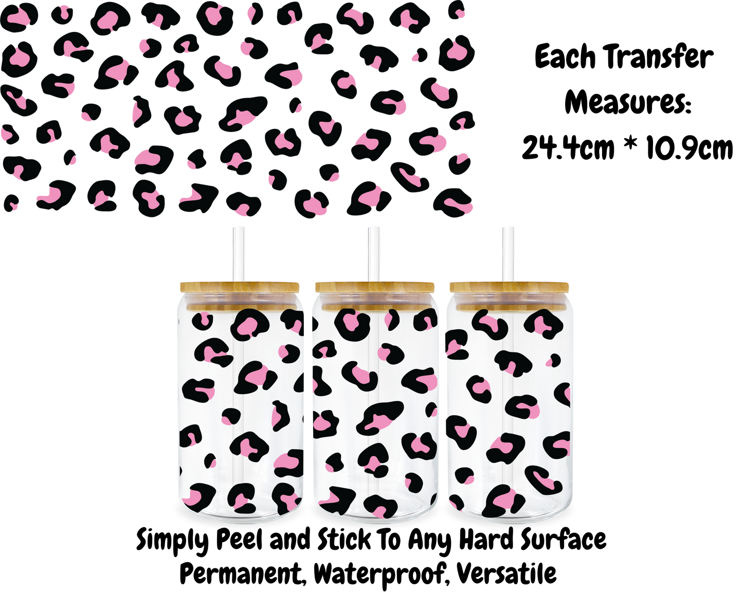 Leopard Print Pink/Black - 16oz UV DTF Transfer