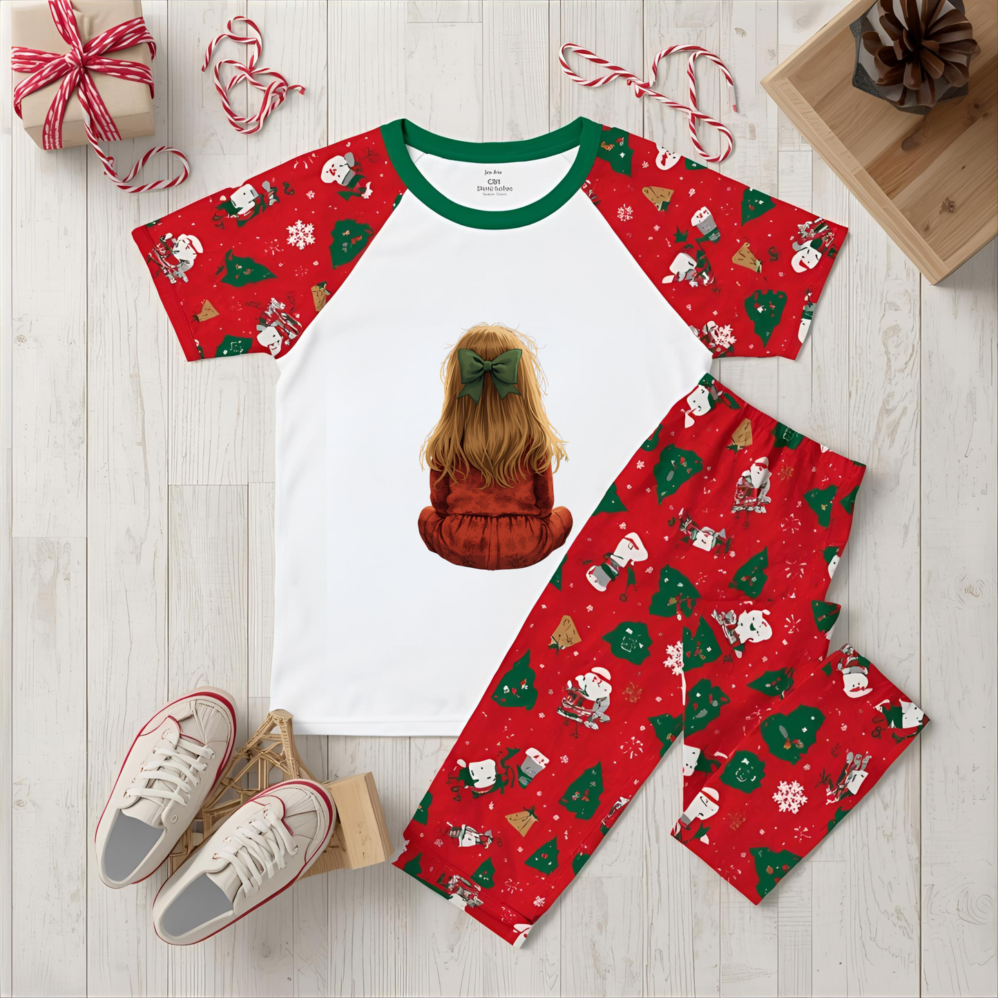 Christmas Pyjamas Girl Light Hair DTF Transfer