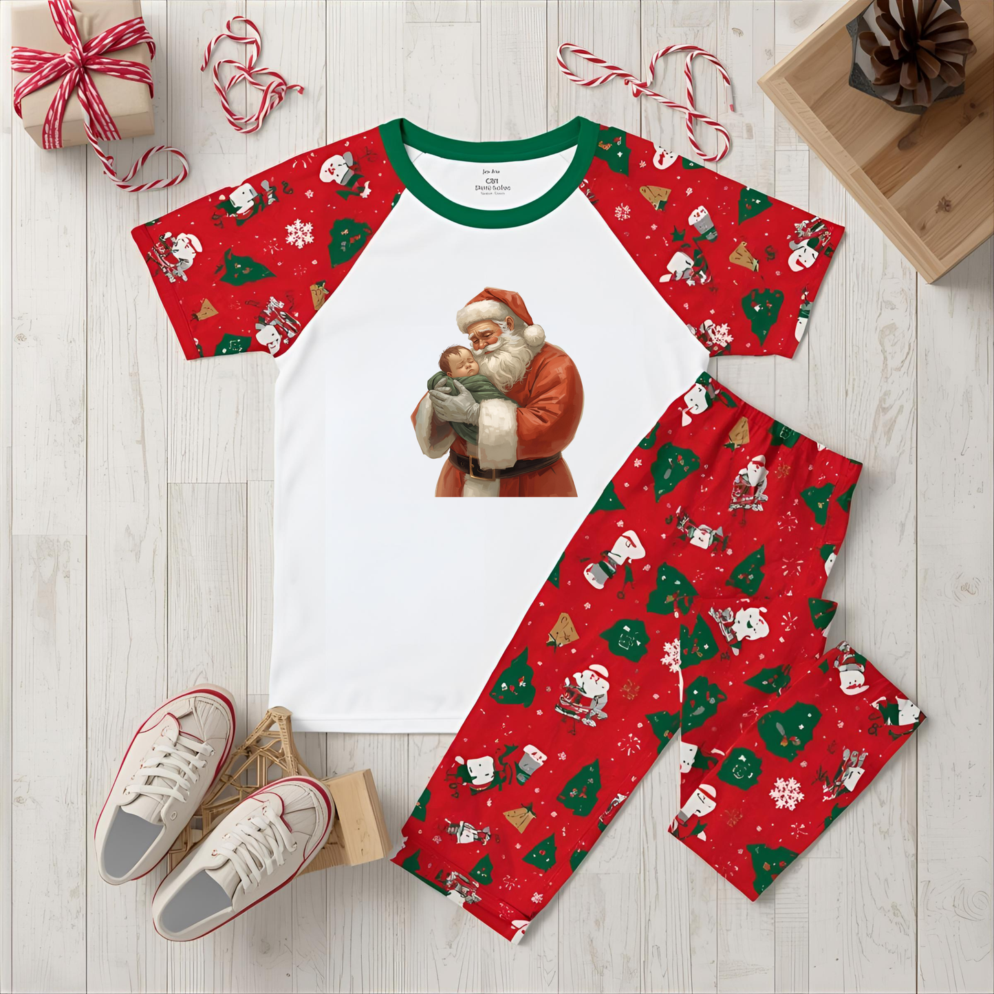 Santa Hugging Baby In Blanket DTF Transfer