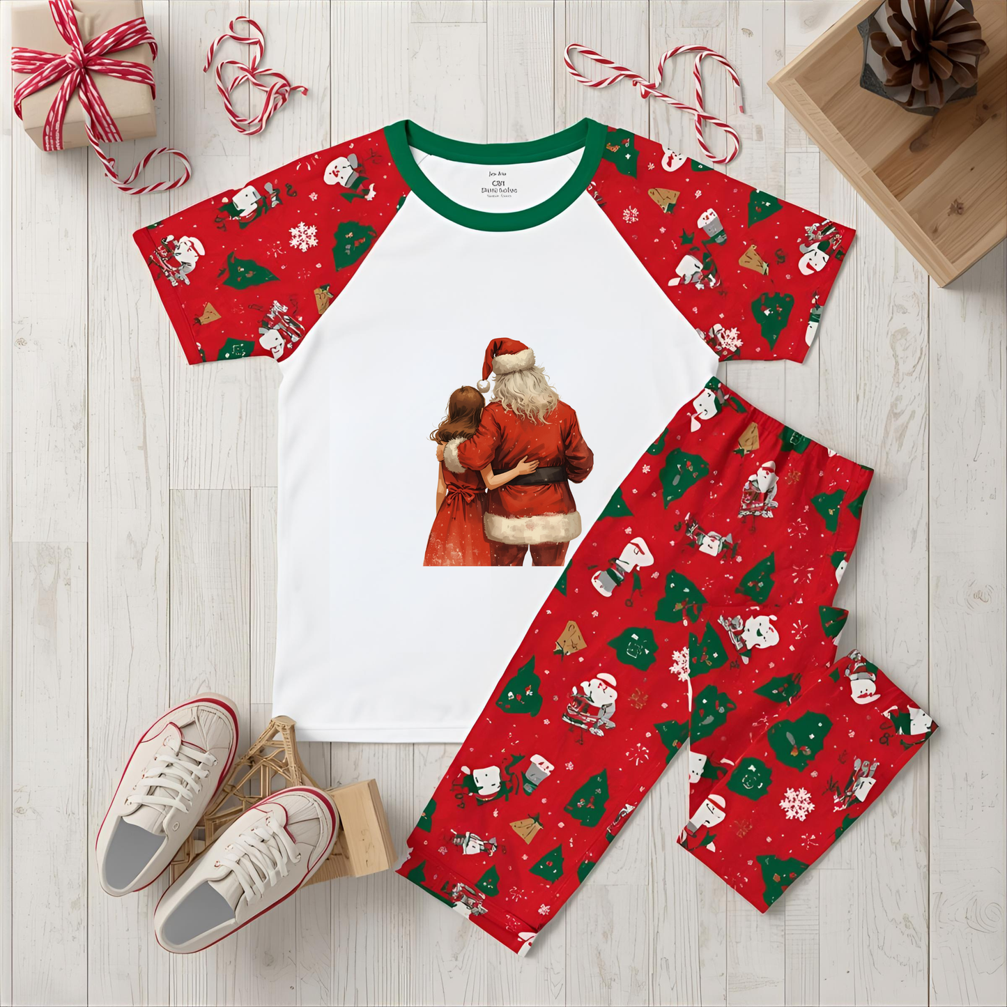 Santa Hugging Girl Brown Hair DTF Transfer