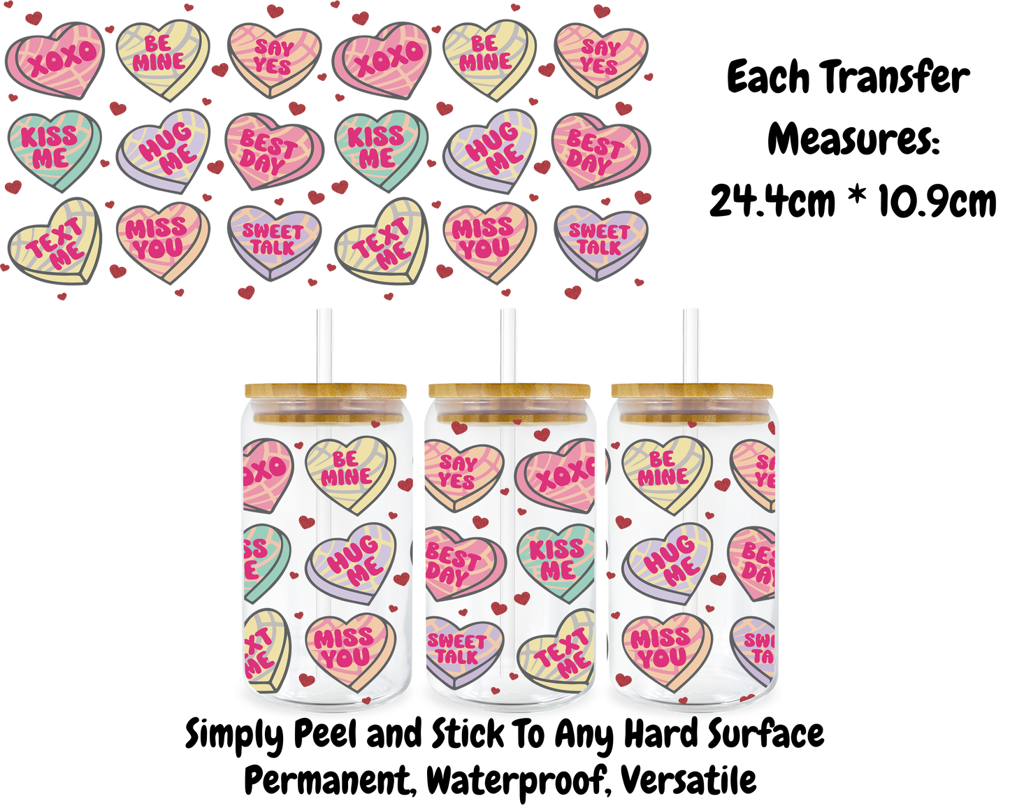 Conversation Hearts - 16oz UV DTF Transfer