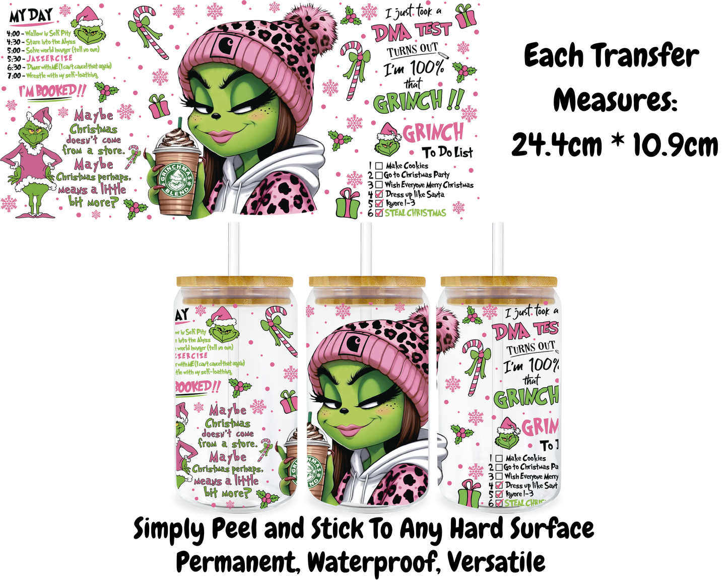 Grinch Girl Face - 16oz UV DTF Transfer