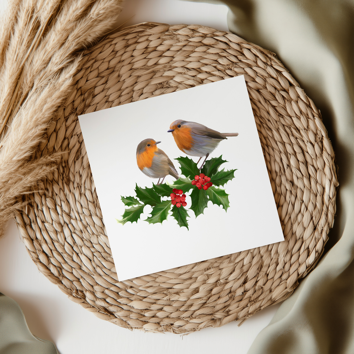 2 Robins On Christmas Holly UVDTF Transfer