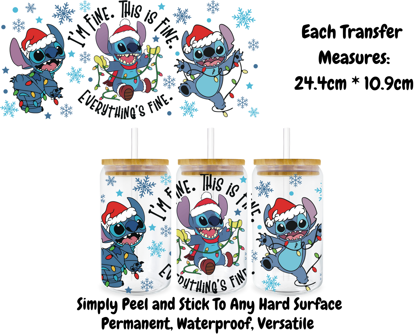 Stitch - Its Fine I'm Fine - 16oz UV DTF Transfer