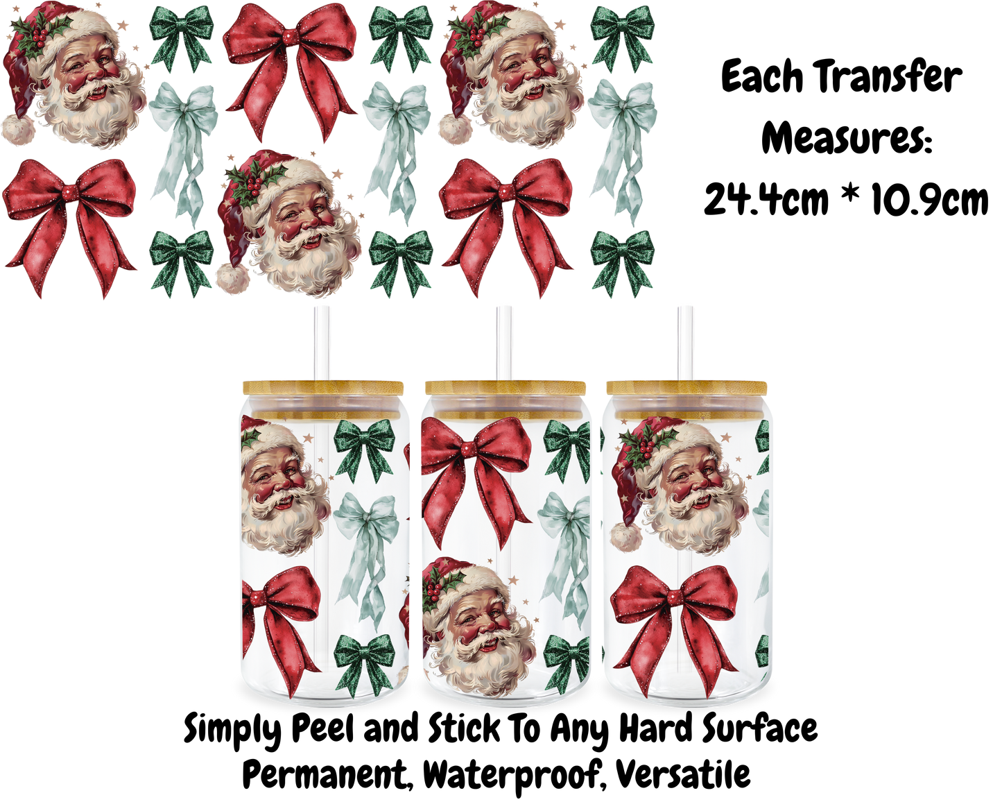 Vintage Santa With Bows - 16oz UV DTF Transfer