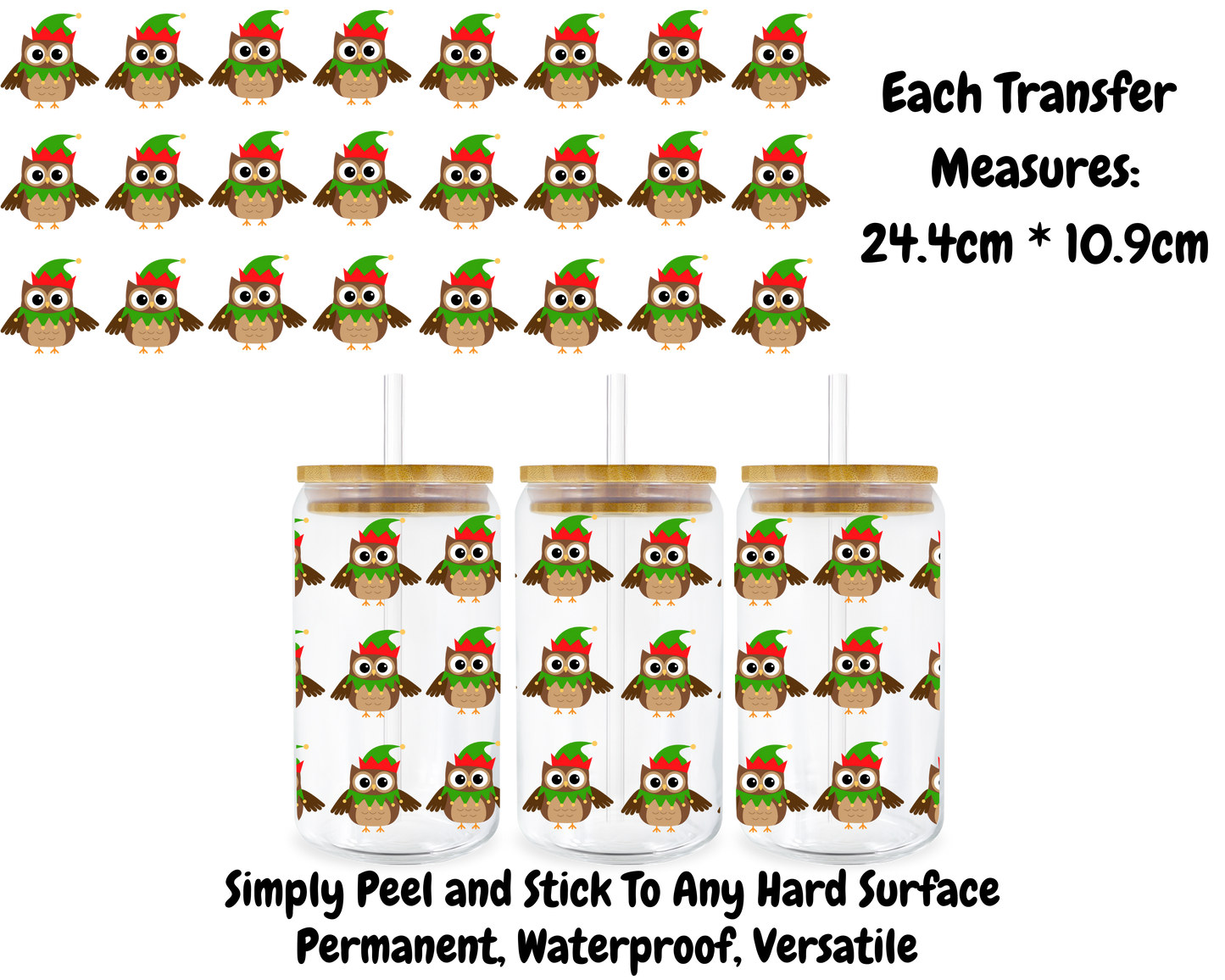 Christmas Owls - 16oz UV DTF Transfer