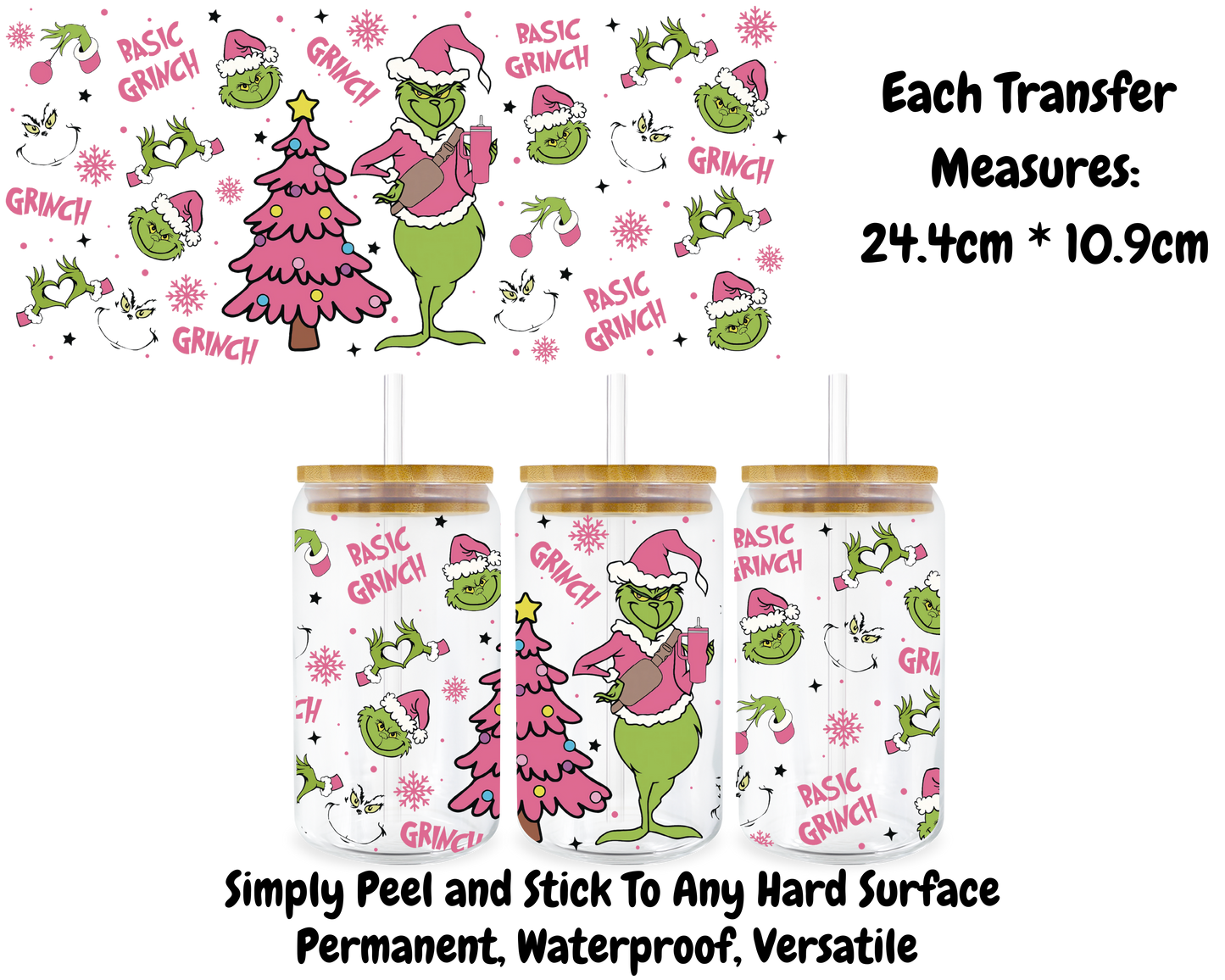 Basic Grinch Pink - 16oz UV DTF Transfer