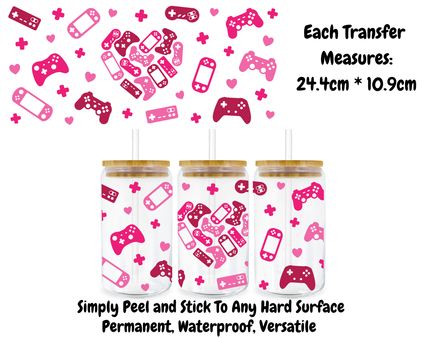 Pink Gamer - 16oz UV DTF Transfer