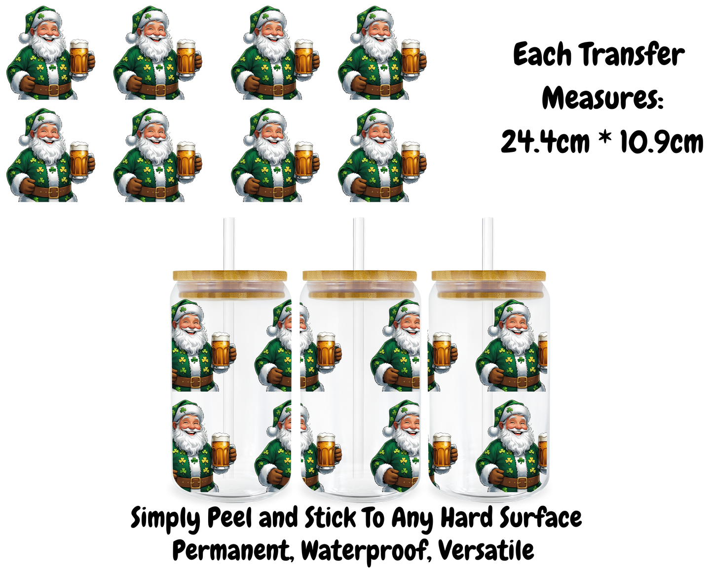 Irish/Green Santa - 16oz UV DTF Transfer