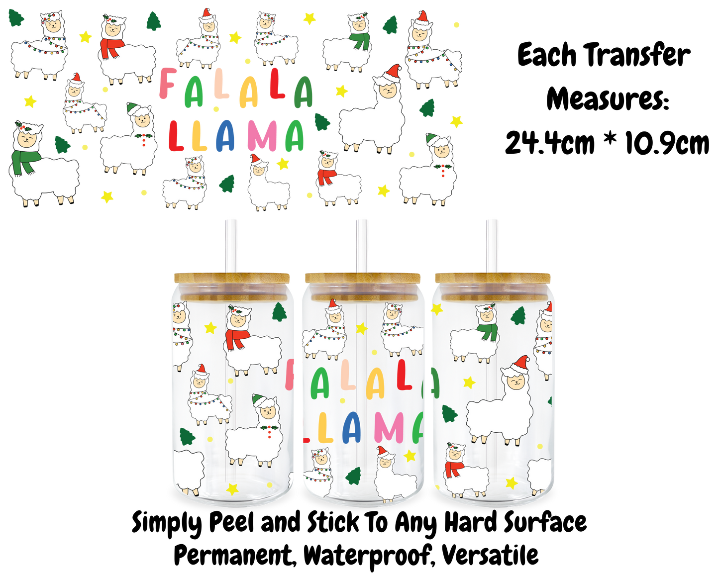 Falala Llama Christmas - 16oz UV DTF Transfer