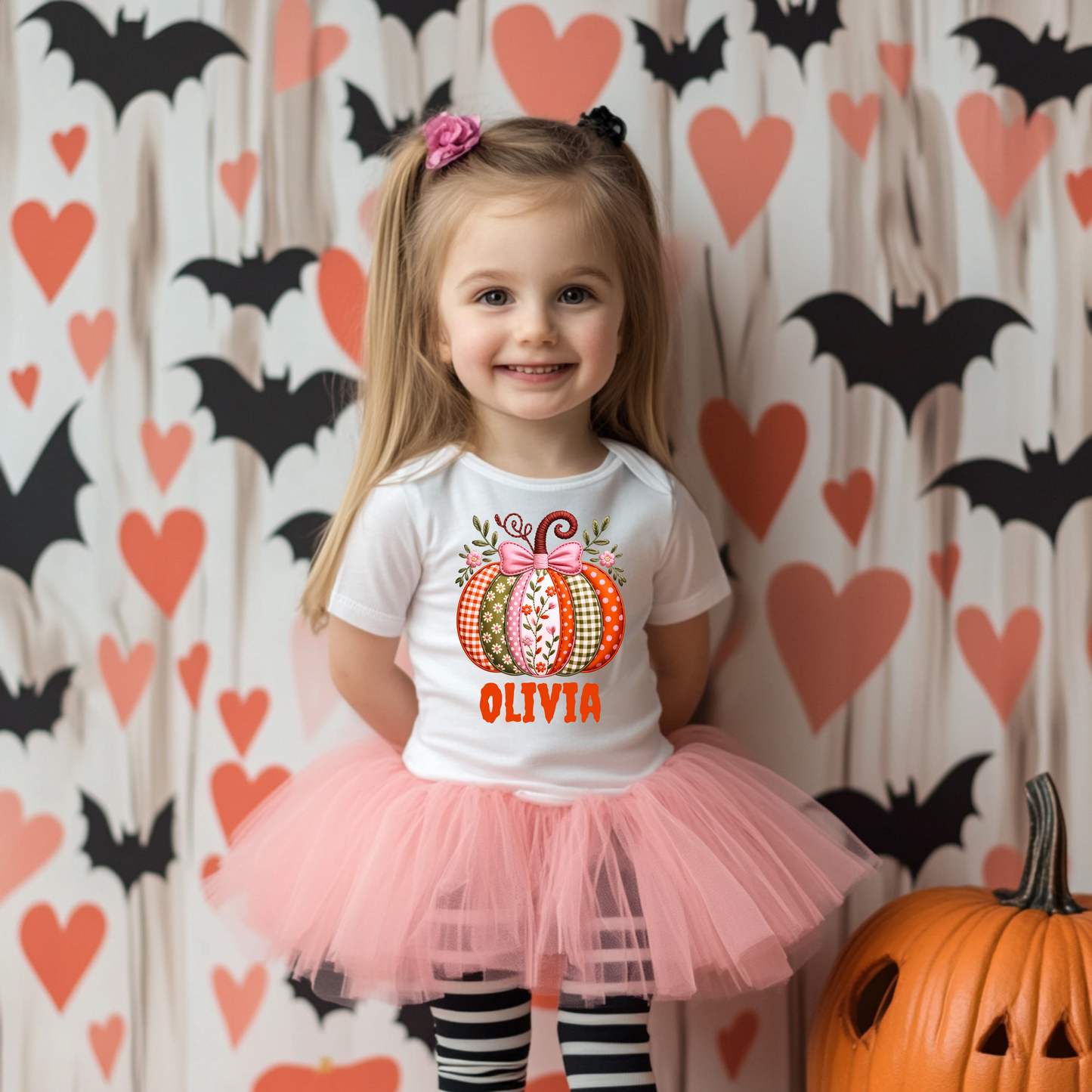 Whimsical patchwork-style pumpkin DTF Transfer