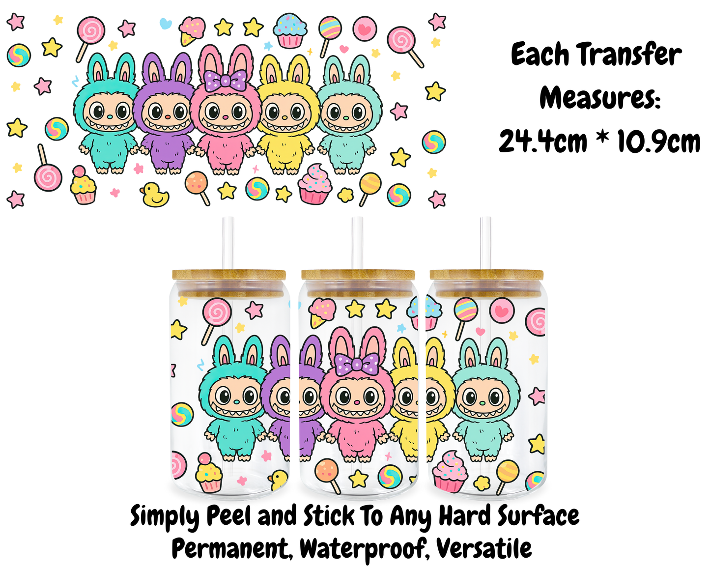Fluffy Monster Ducks & Lollipops - 16oz UVDTF Transfer