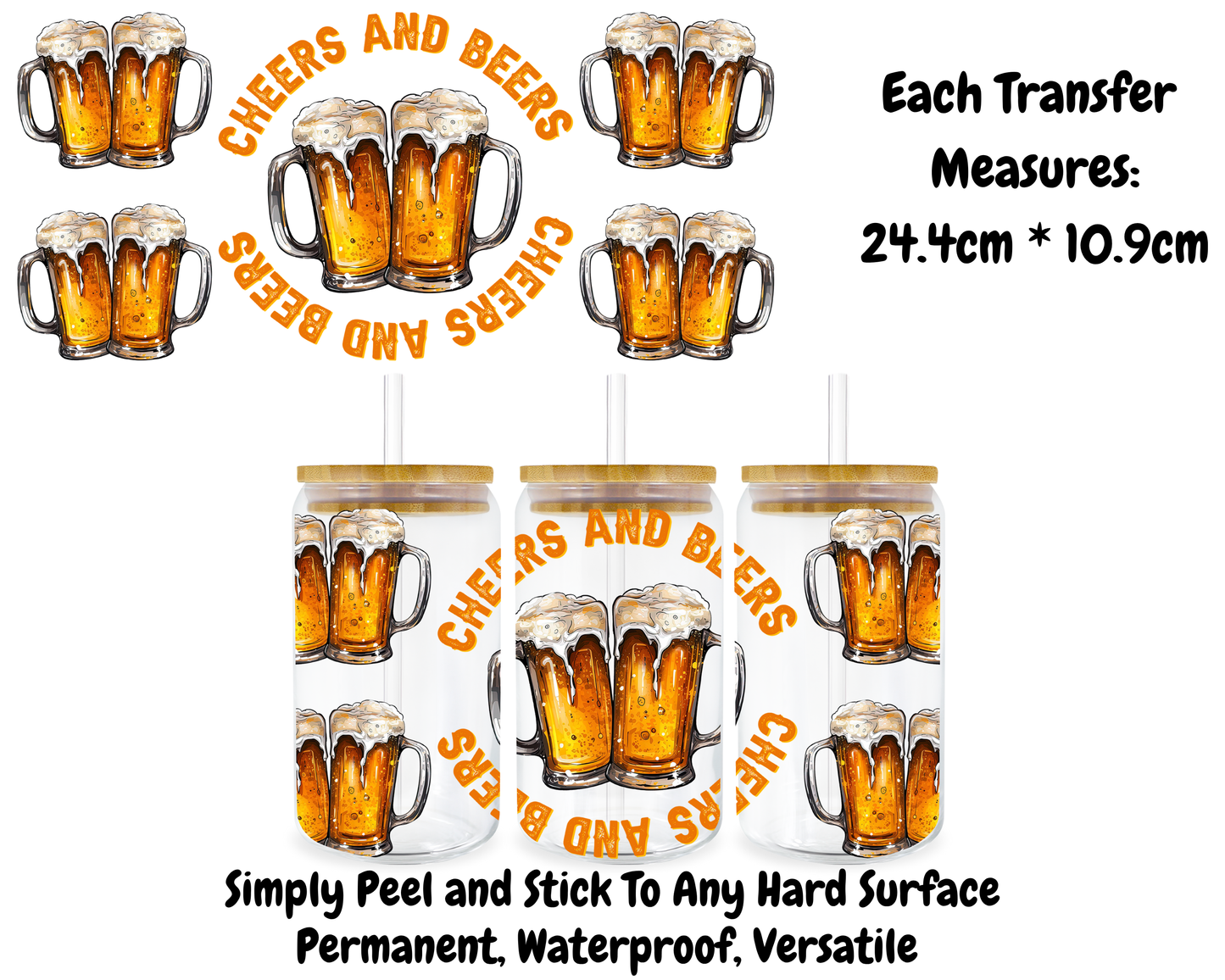Cheers And Beers - 16oz UV DTF Transfer