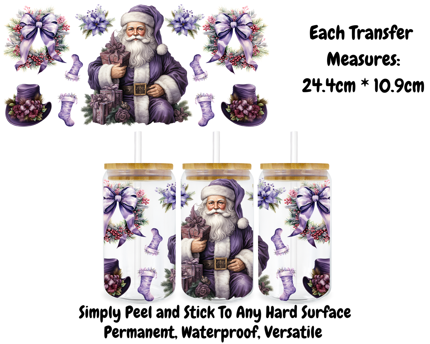 Purple Santa/Christmas - 16oz UV DTF Transfer