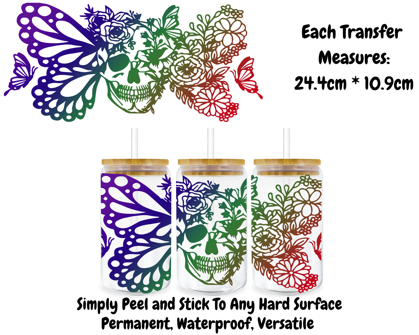 Butterfly Skull - 16oz UV DTF Transfer