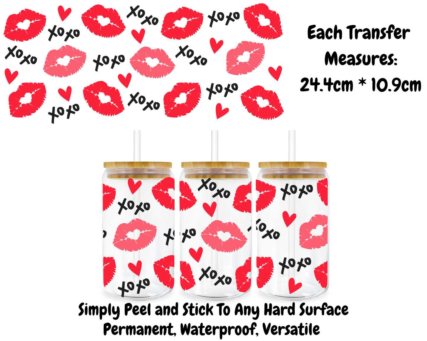 xoxo Kisses - 16oz UV DTF Transfer