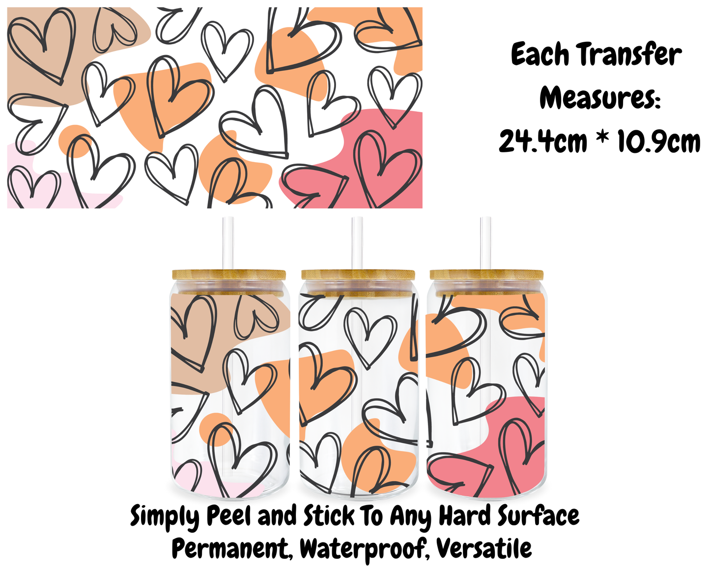 Hearts - 16oz UV DTF Transfer