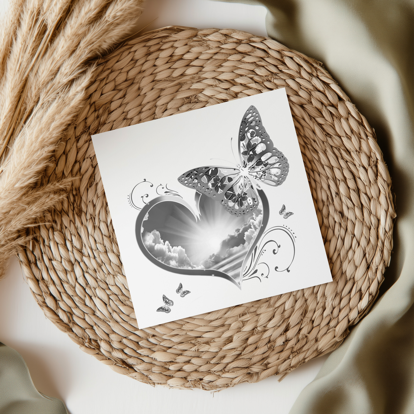 Grey Heaven Heart With Butterfly UVDTF Transfer