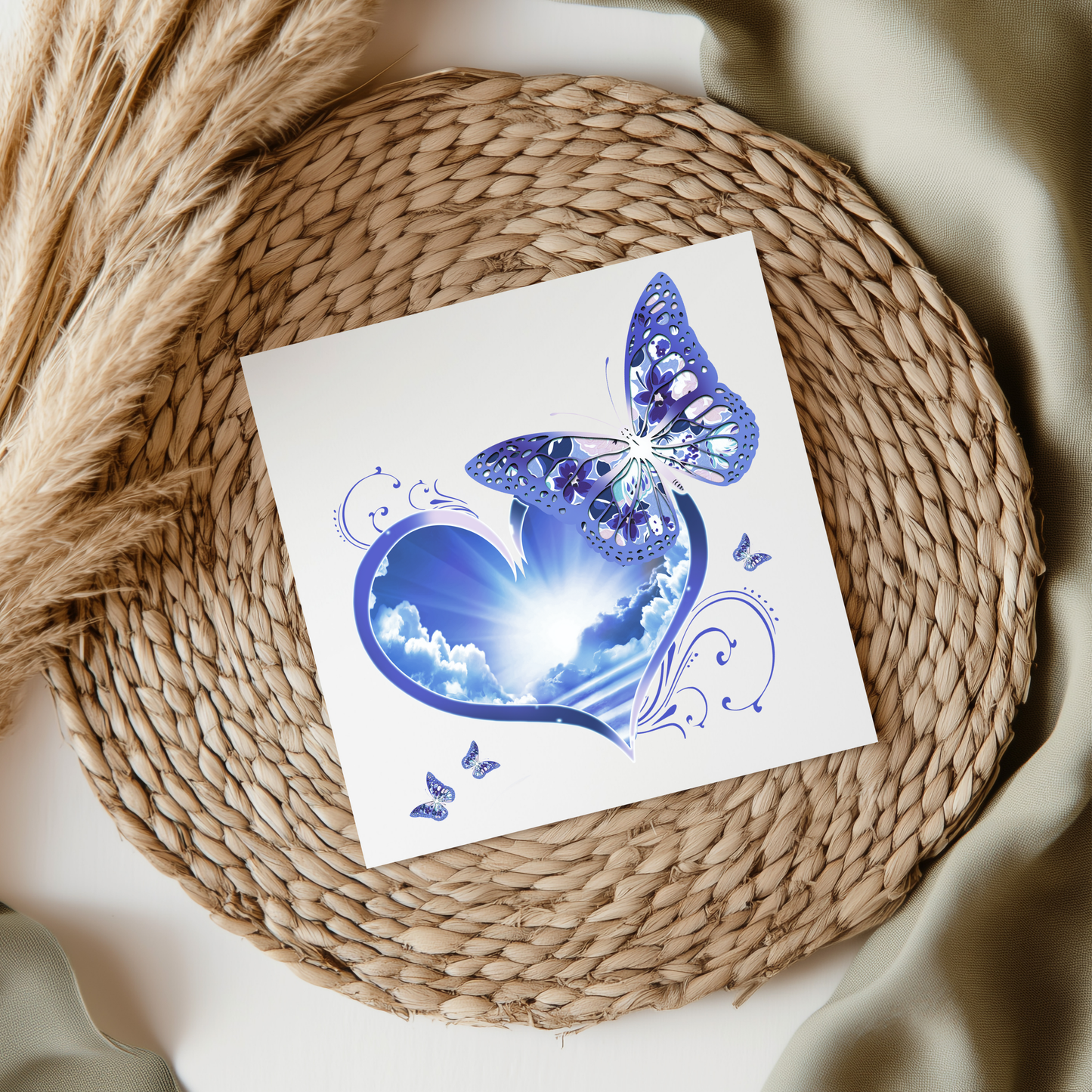 Blue Heaven Heart With Butterfly UVDTF Transfer