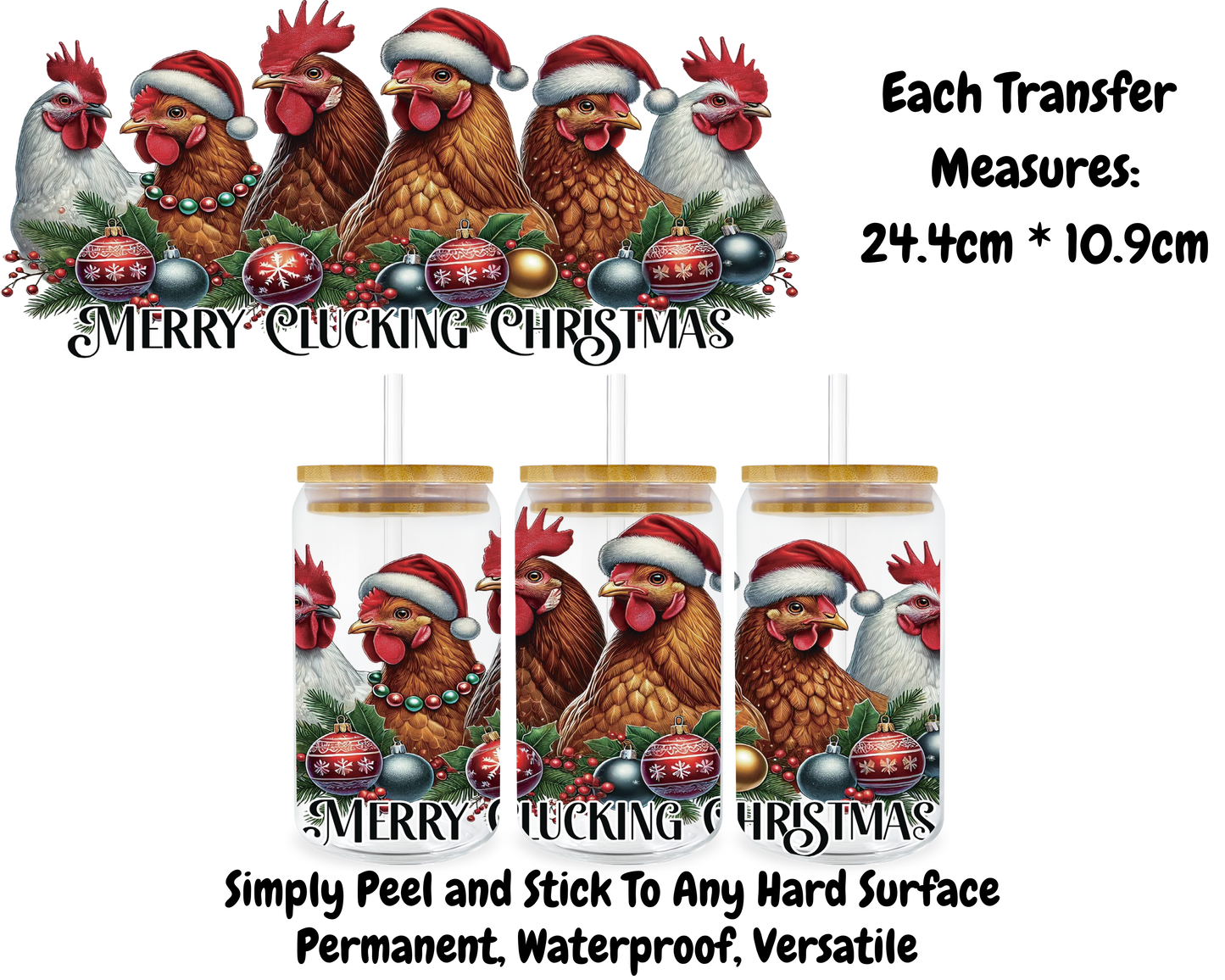 Merry Clucking Christmas - 16oz UV DTF Transfer