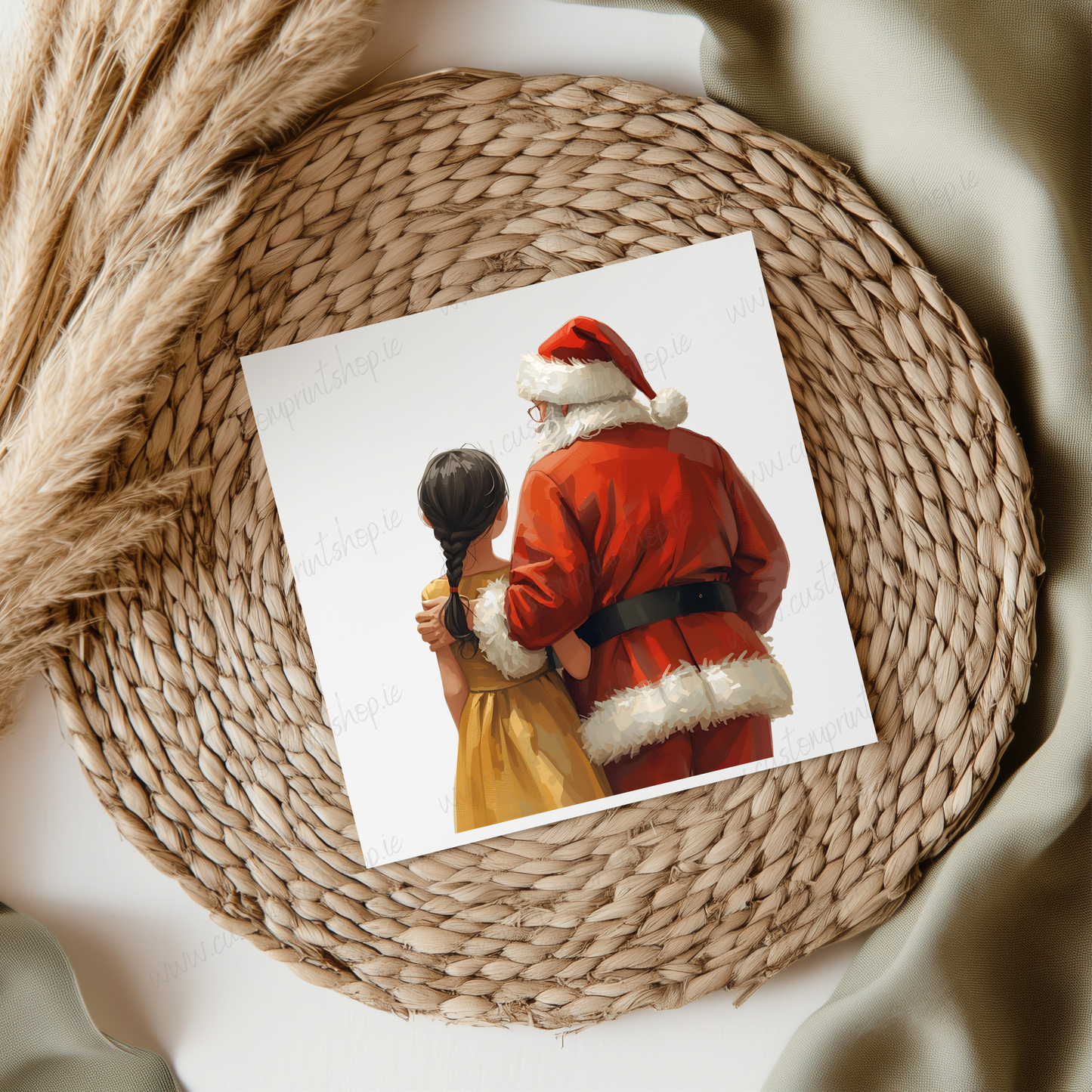 Santa Hugging Girl Black Hair UVDTF Transfer