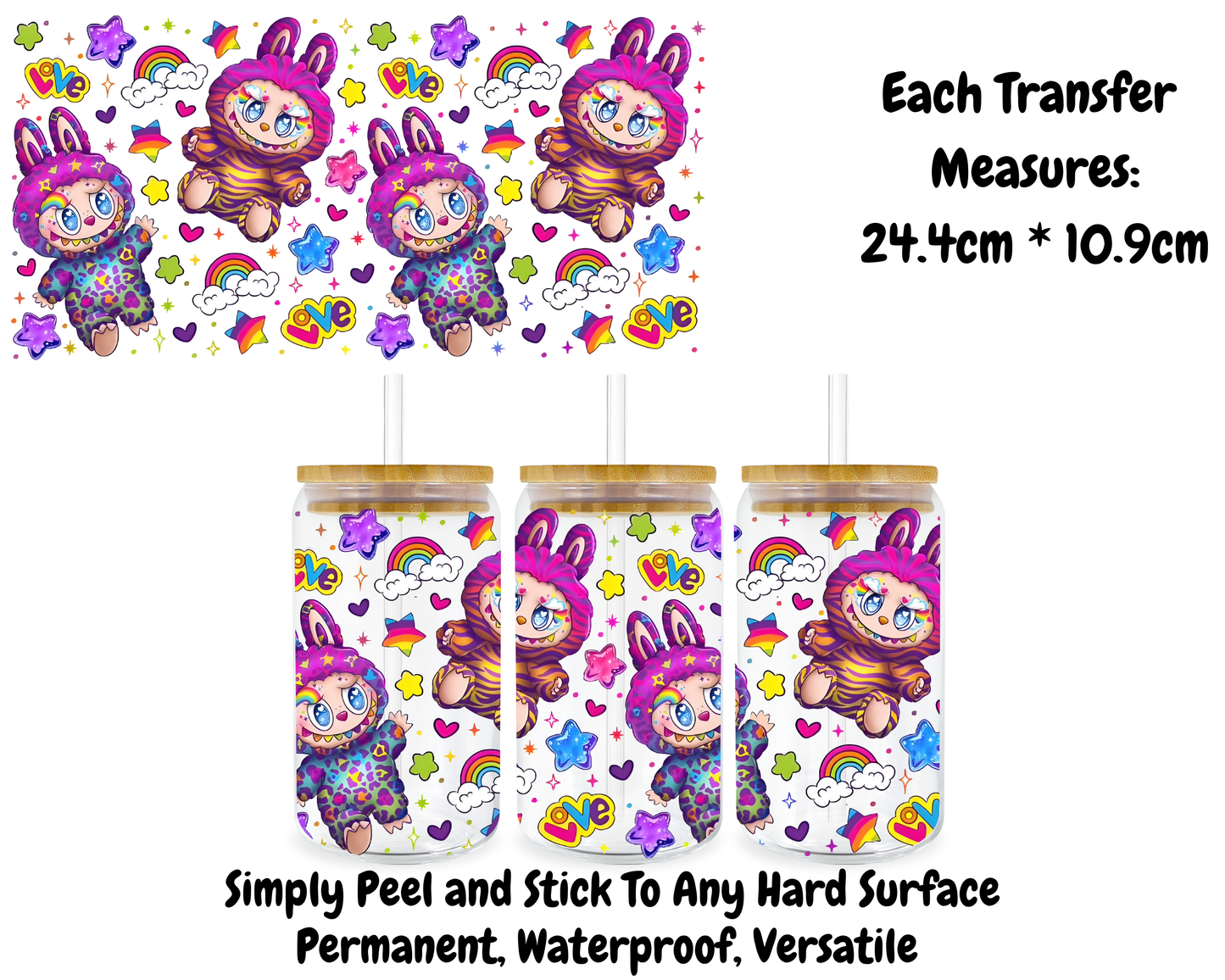 Rainbow Fluffy Monster - 16oz UV DTF Transfer
