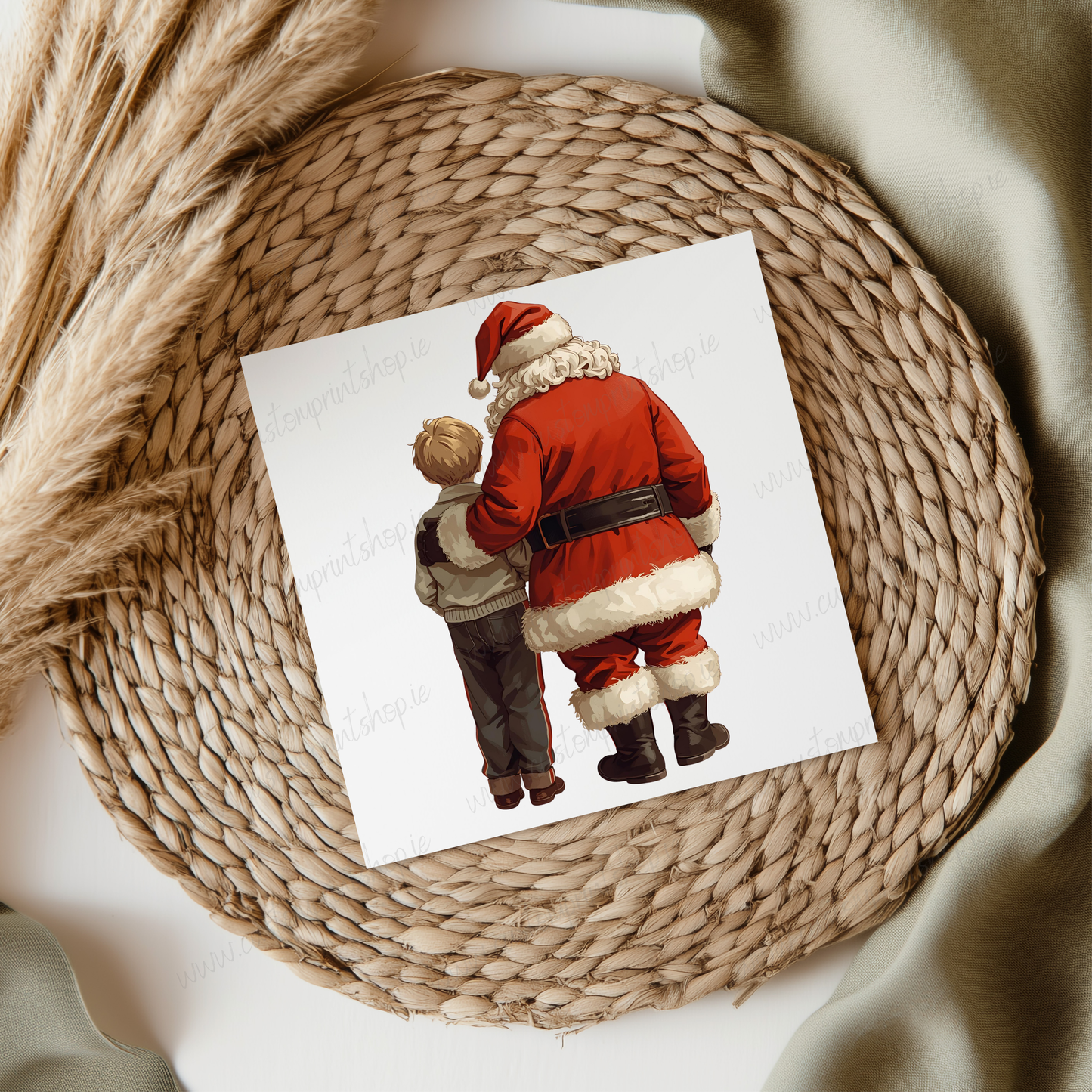 Santa Hugging Boy Blonde Hair UVDTF Transfer