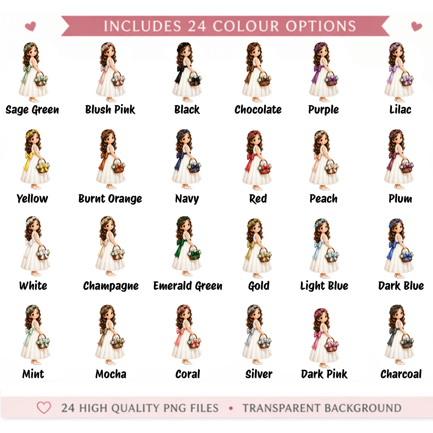 Flower Girl Clipart Bundle β 24 Colour Options | DIGITAL PNG Files |