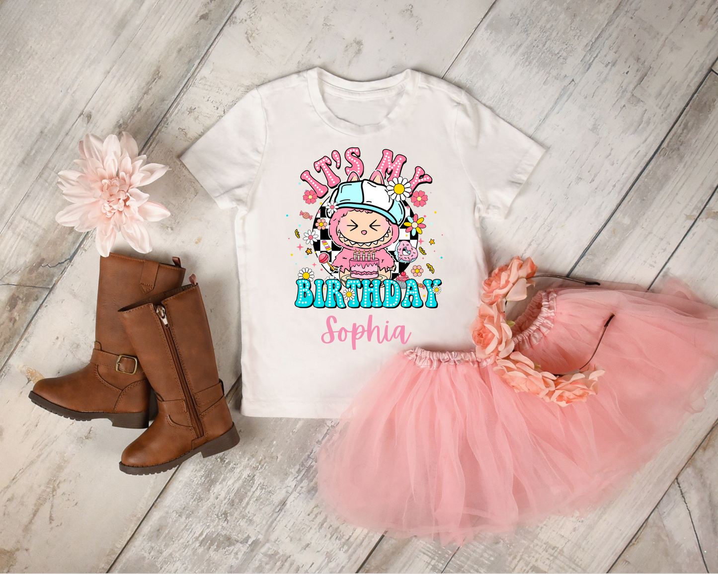 Fluffy Monster Pink Birthday DTF Transfer