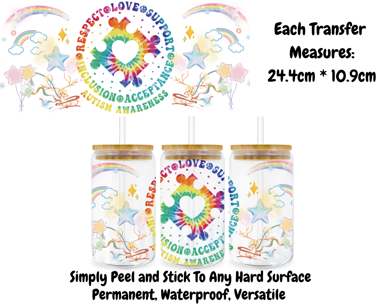 Respect Love Autism Awareness - 16oz UV DTF Transfer