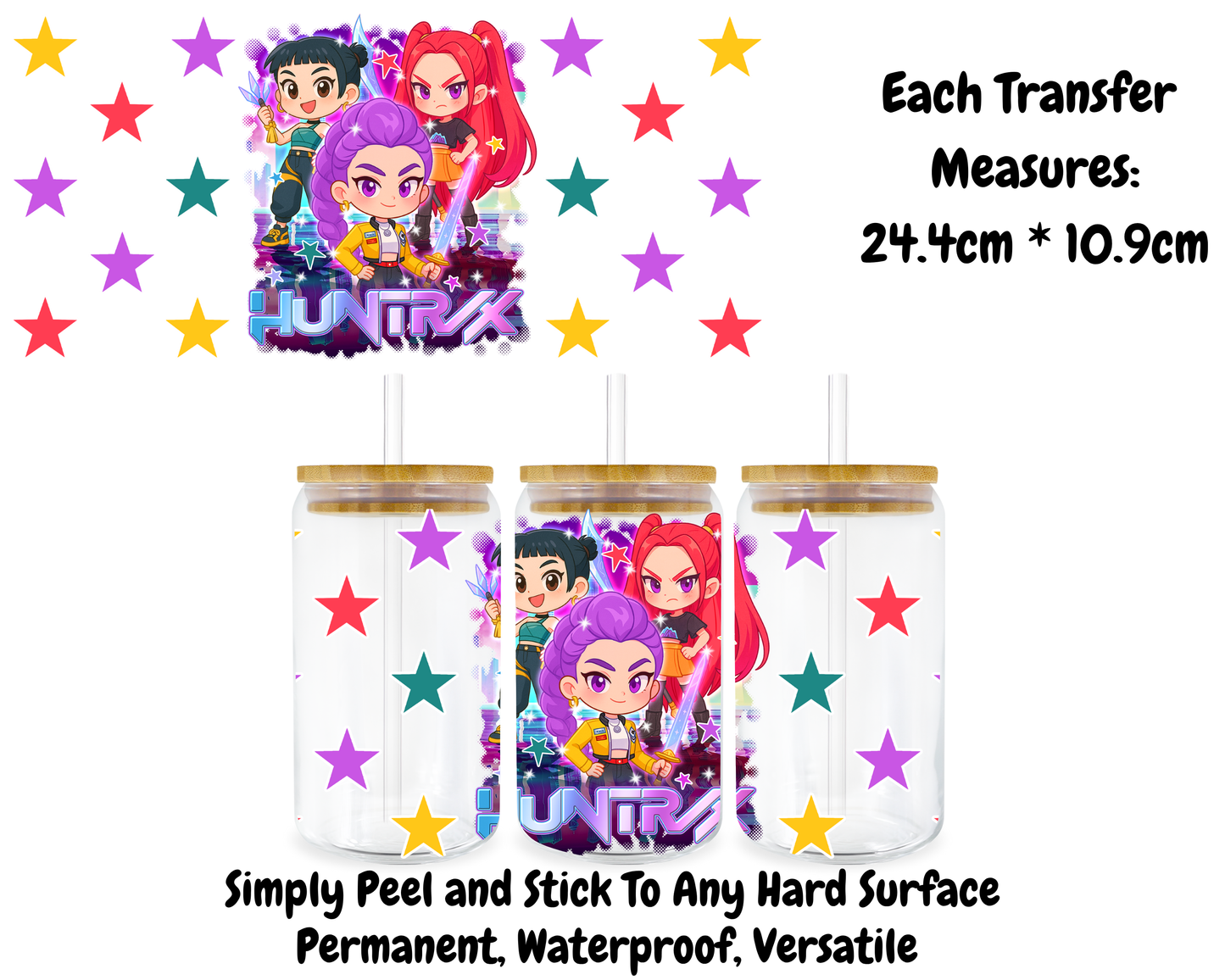 KPop Huntrix With Stars - 16oz UV DTF Transfer