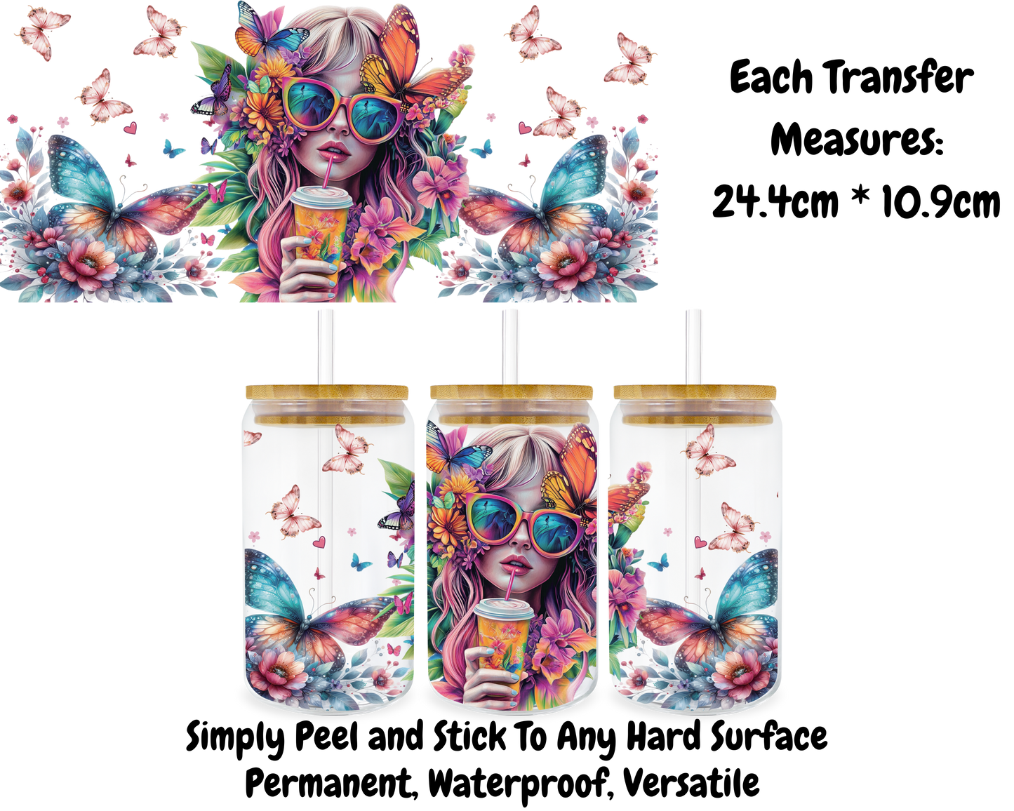 Butterfly Lady - 16oz UV DTF Transfer