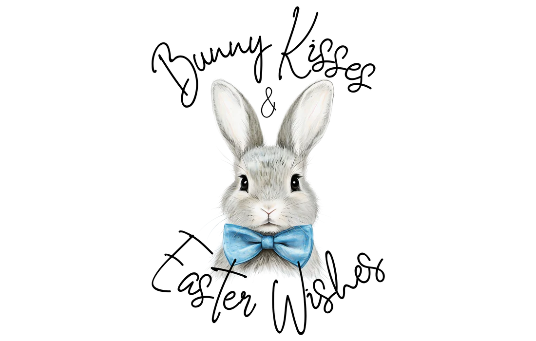 Bunny Kisses & Easter Wishes (Blue) - 6cm UVDTF decal