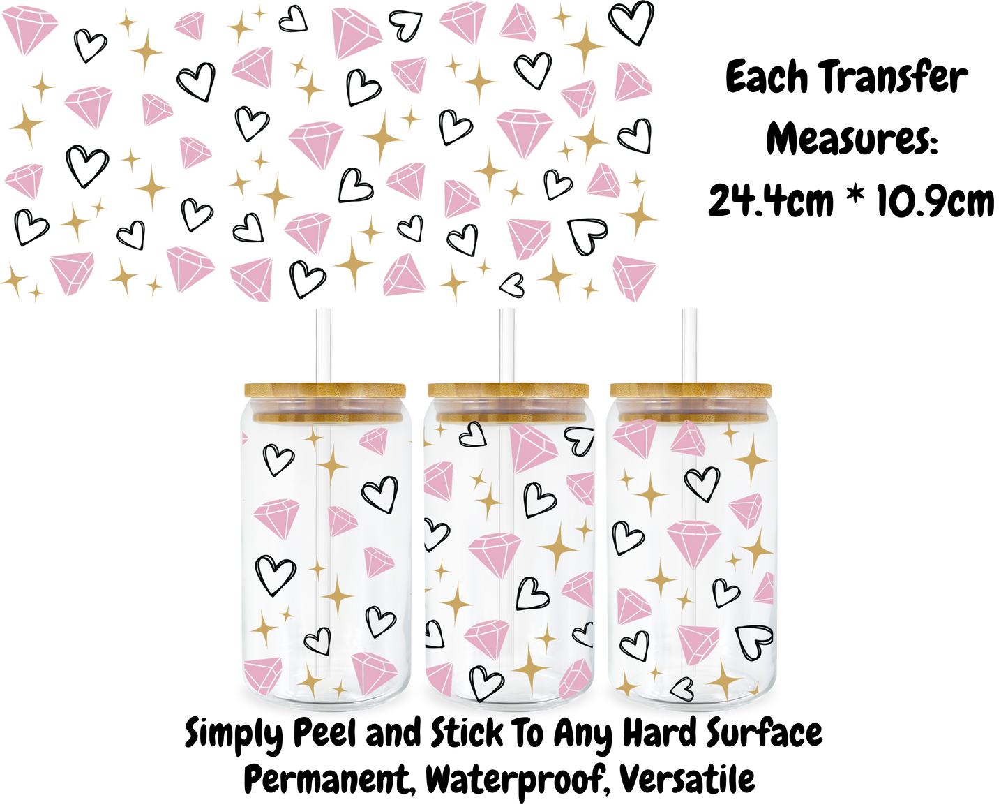 Hearts And Diamonds - 16oz UV DTF Transfer