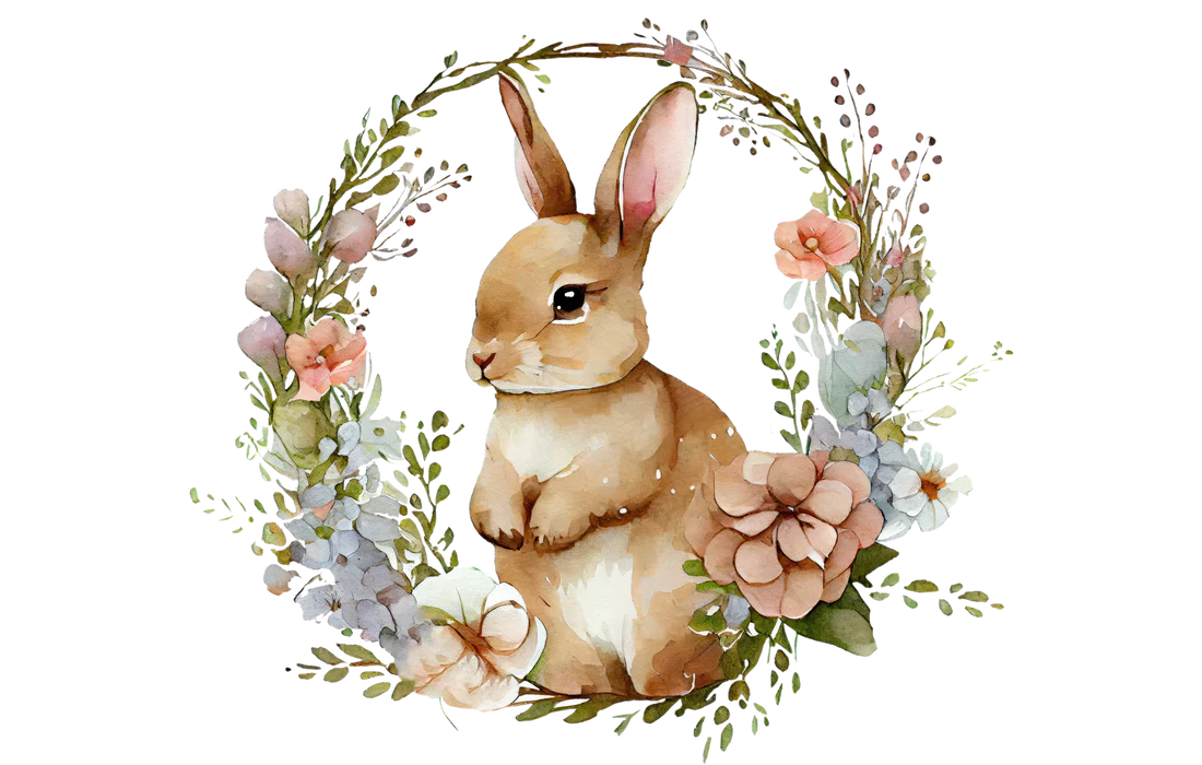Floral Wreath Bunny - 6cm UVDTF decal