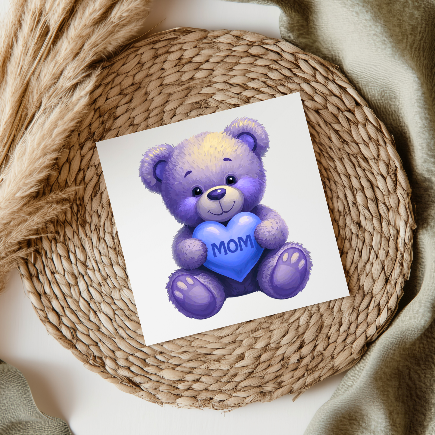 Bear With Blue Mom Heart UV DTF Decal