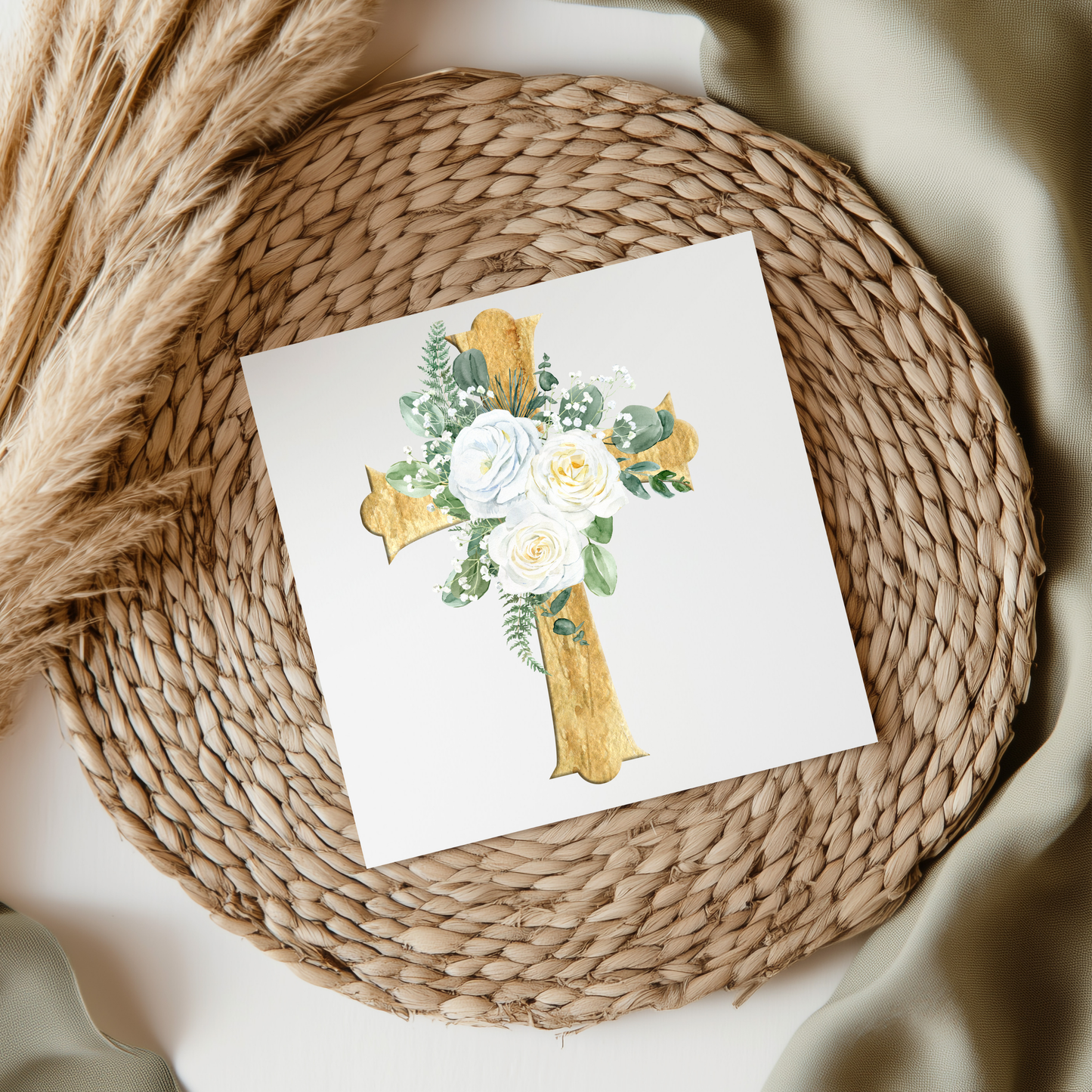 White Floral Cross UV DTF Decal