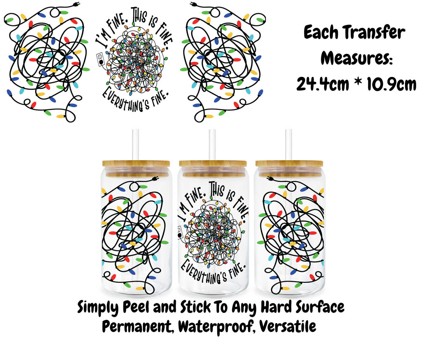 I'm Fine This Is Fine Everythings Fine - 16oz UV DTF Transfer