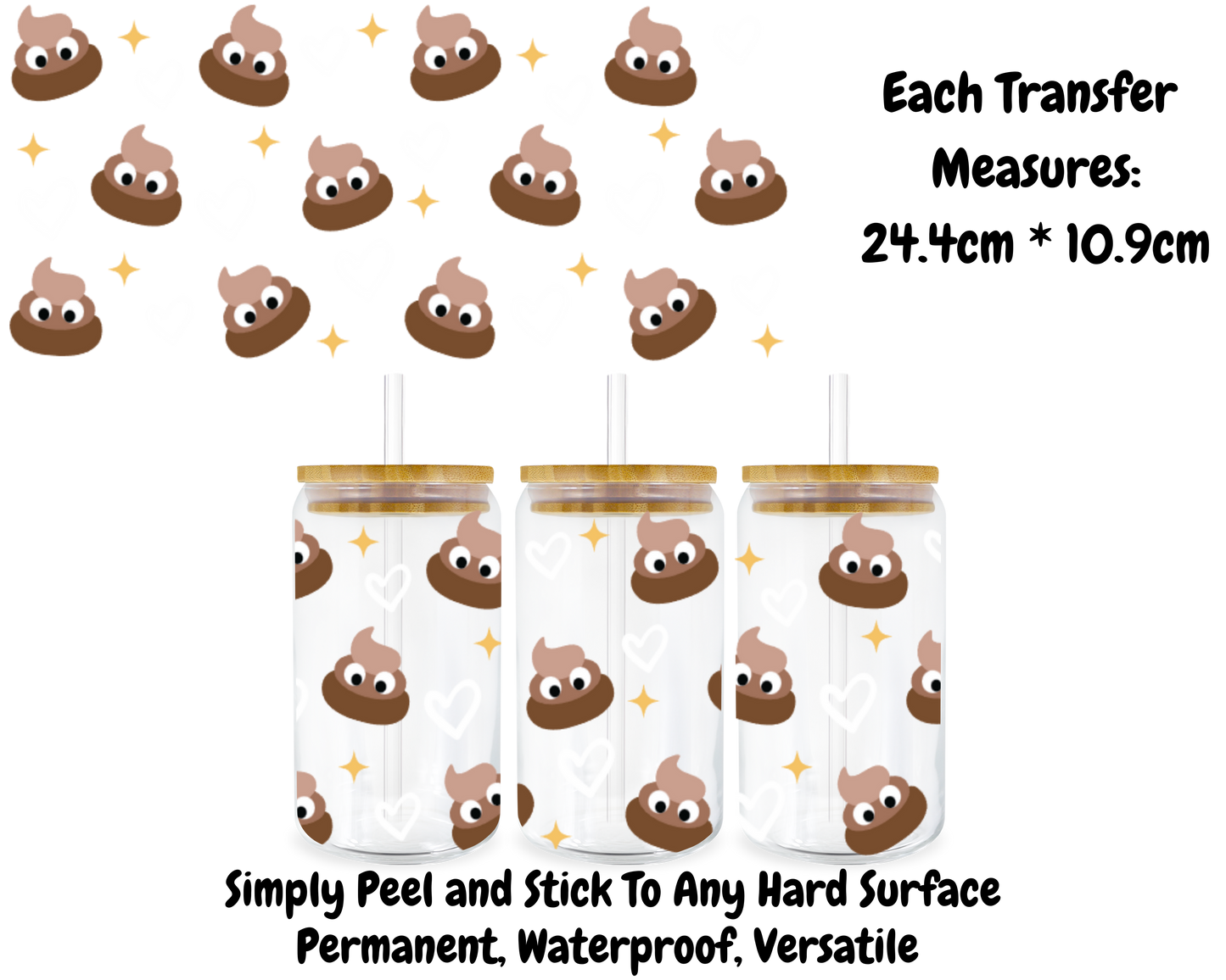 Poop Emojis - 16oz UV DTF Transfer