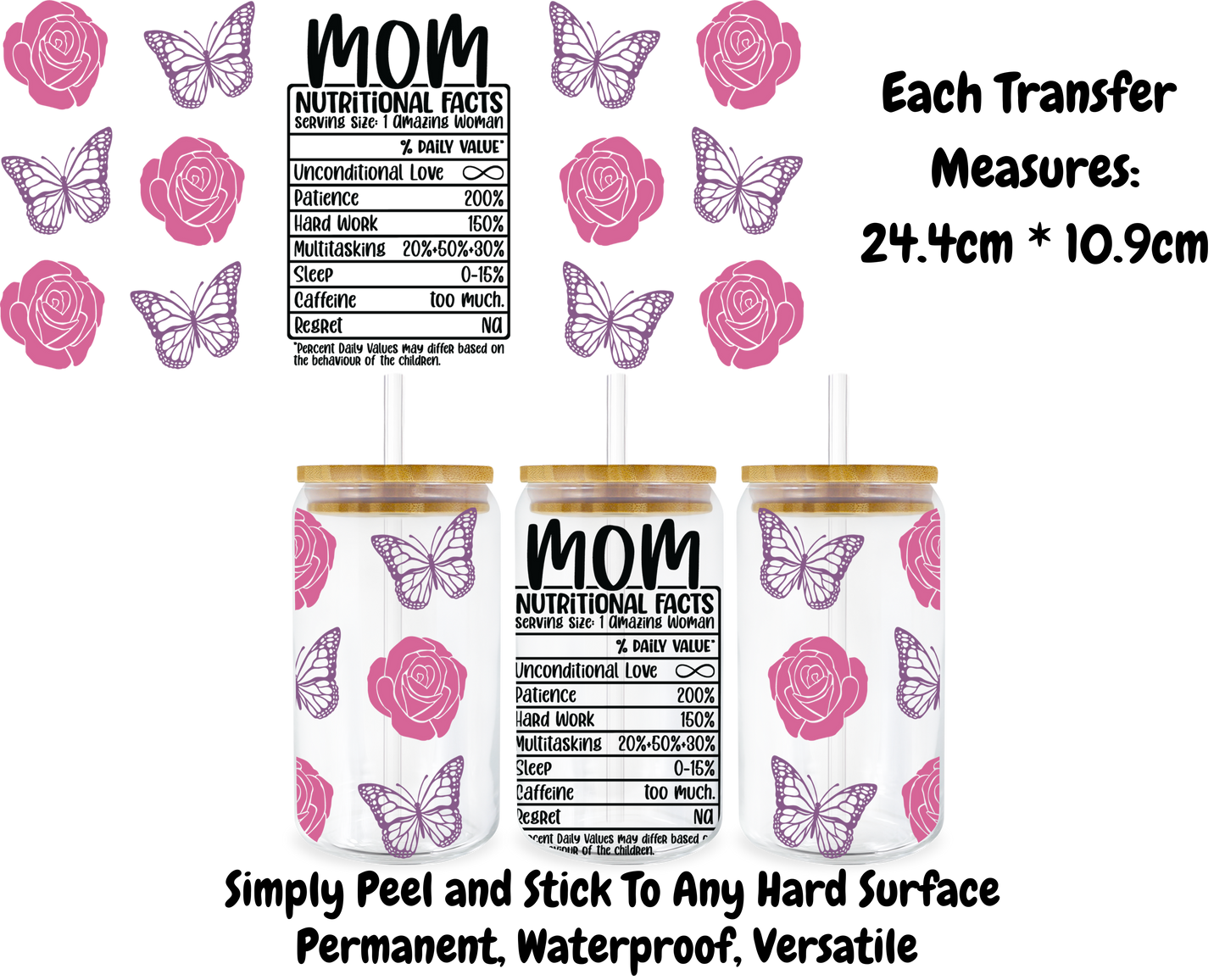 Mom Nutritional Facts- 16oz UV DTF Transfer