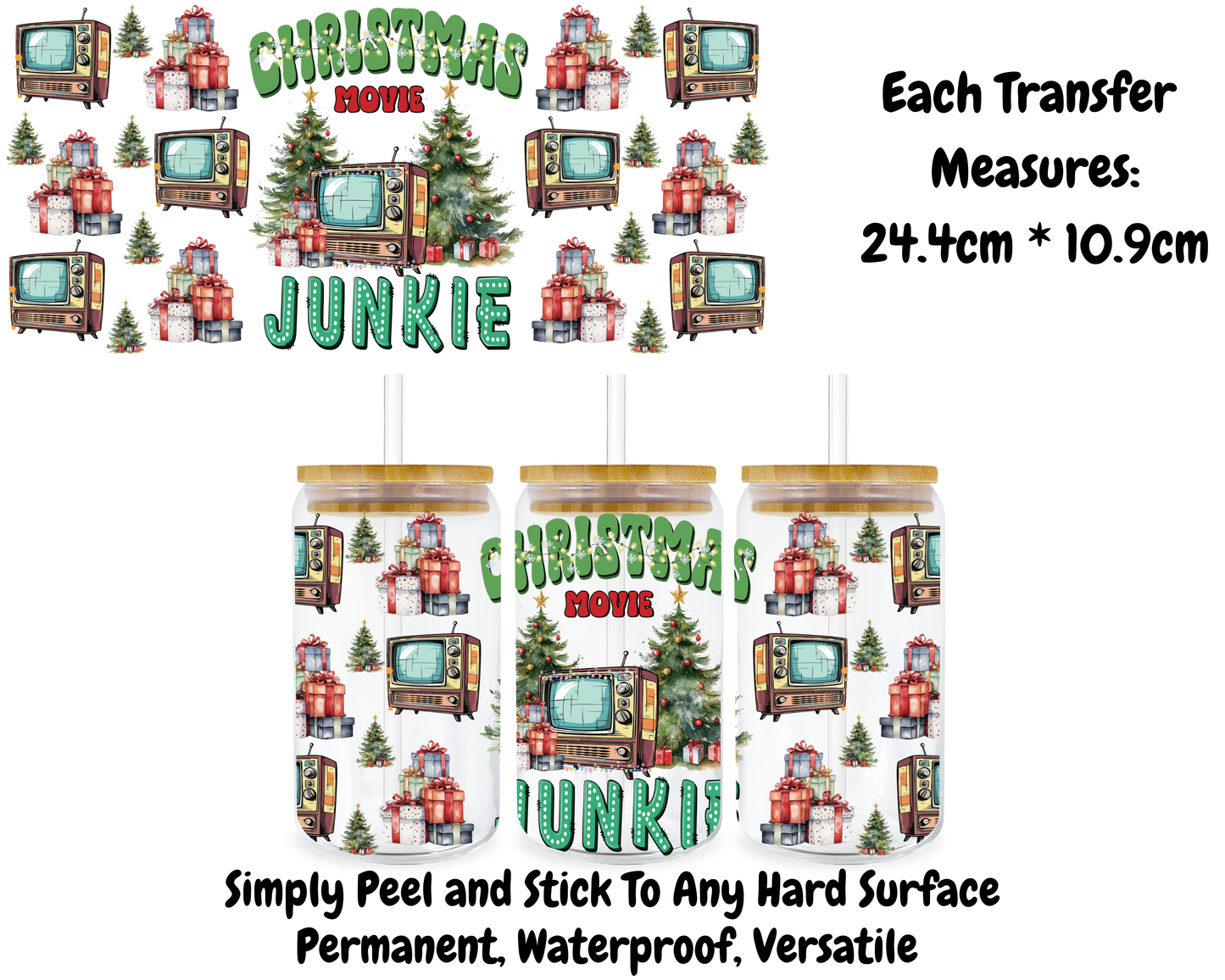 Christmas Movie Junkie - 16oz UV DTF Transfer