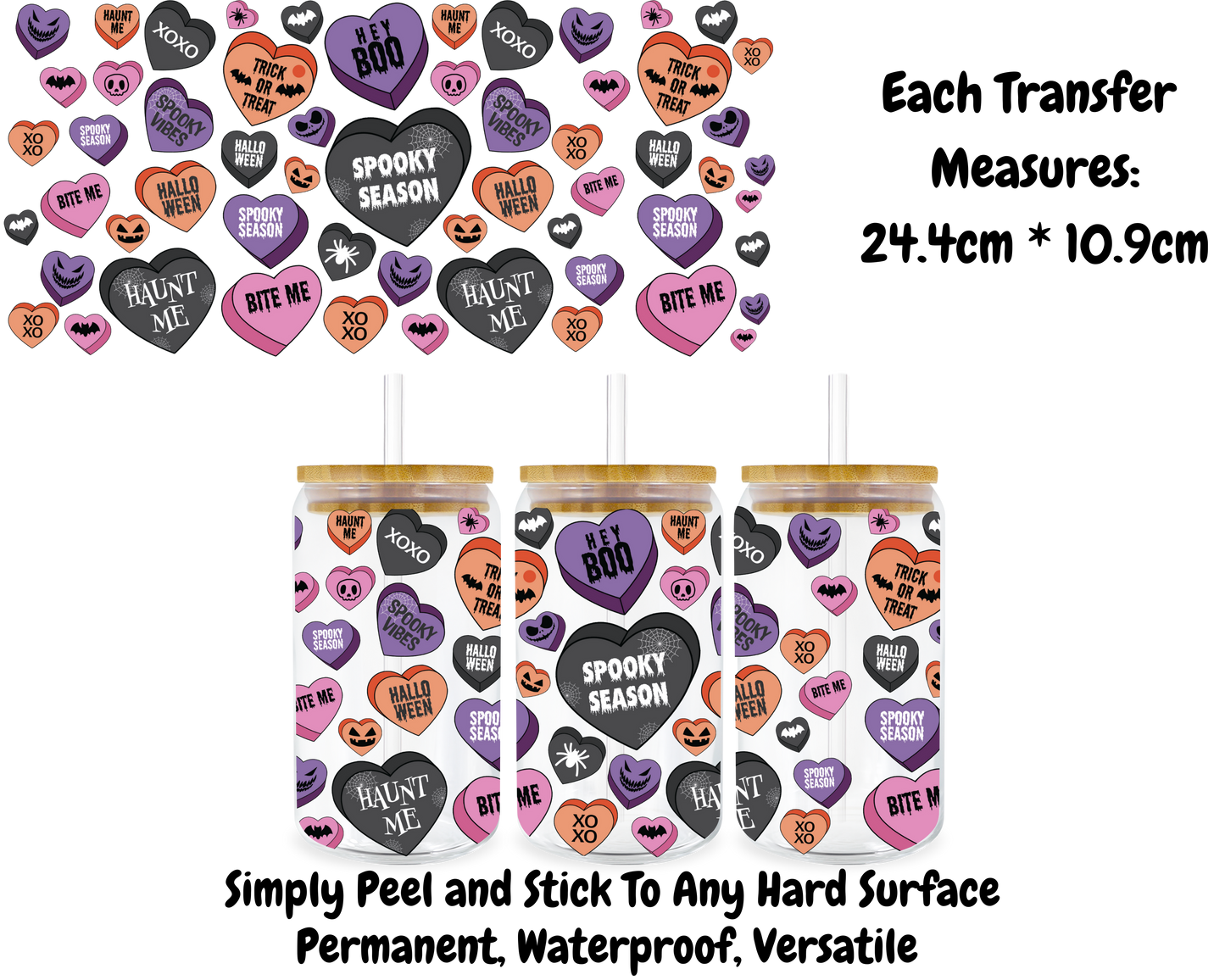 Spooky Season Hearts - 16oz UV DTF Transfer