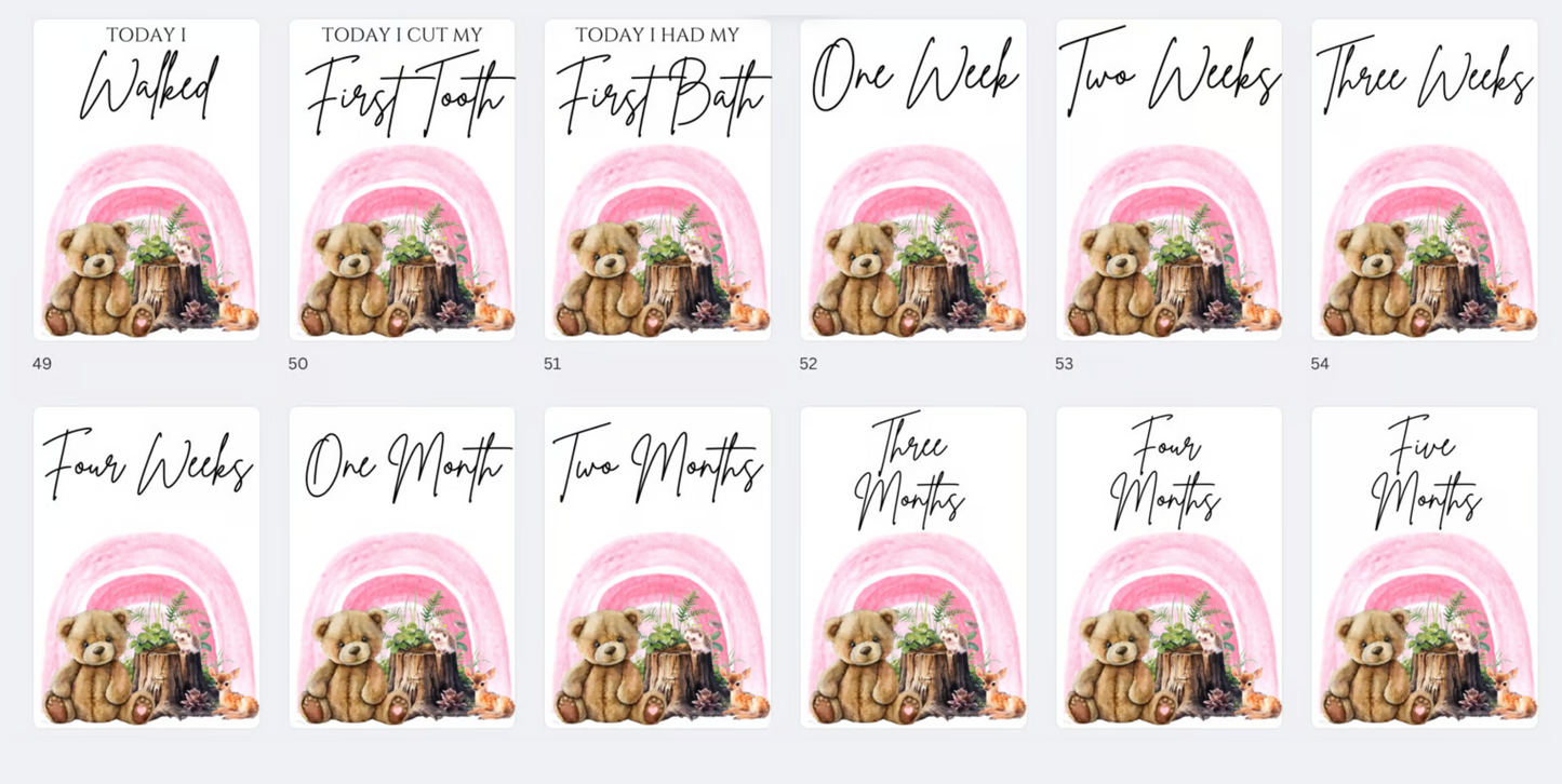 DIGITAL FILE - Milestone Cards Pink Rainbow Bear Style