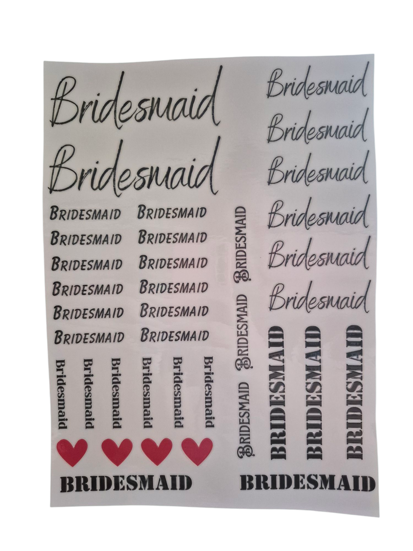 Bridesmaid Text BLACK A4 size UV DTF